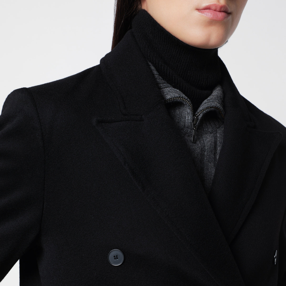 Cappotto lungo doppiopetto Rosco nero in lana e cashmere