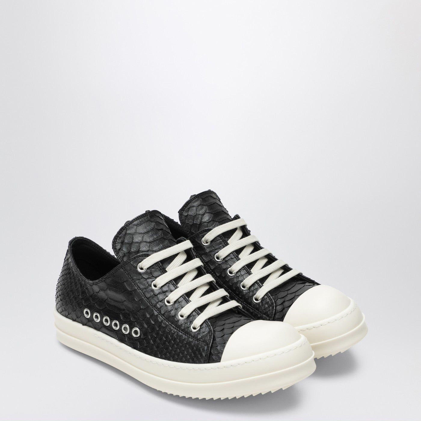 RICK OWENS Porterville Low Sneakers in black python leather