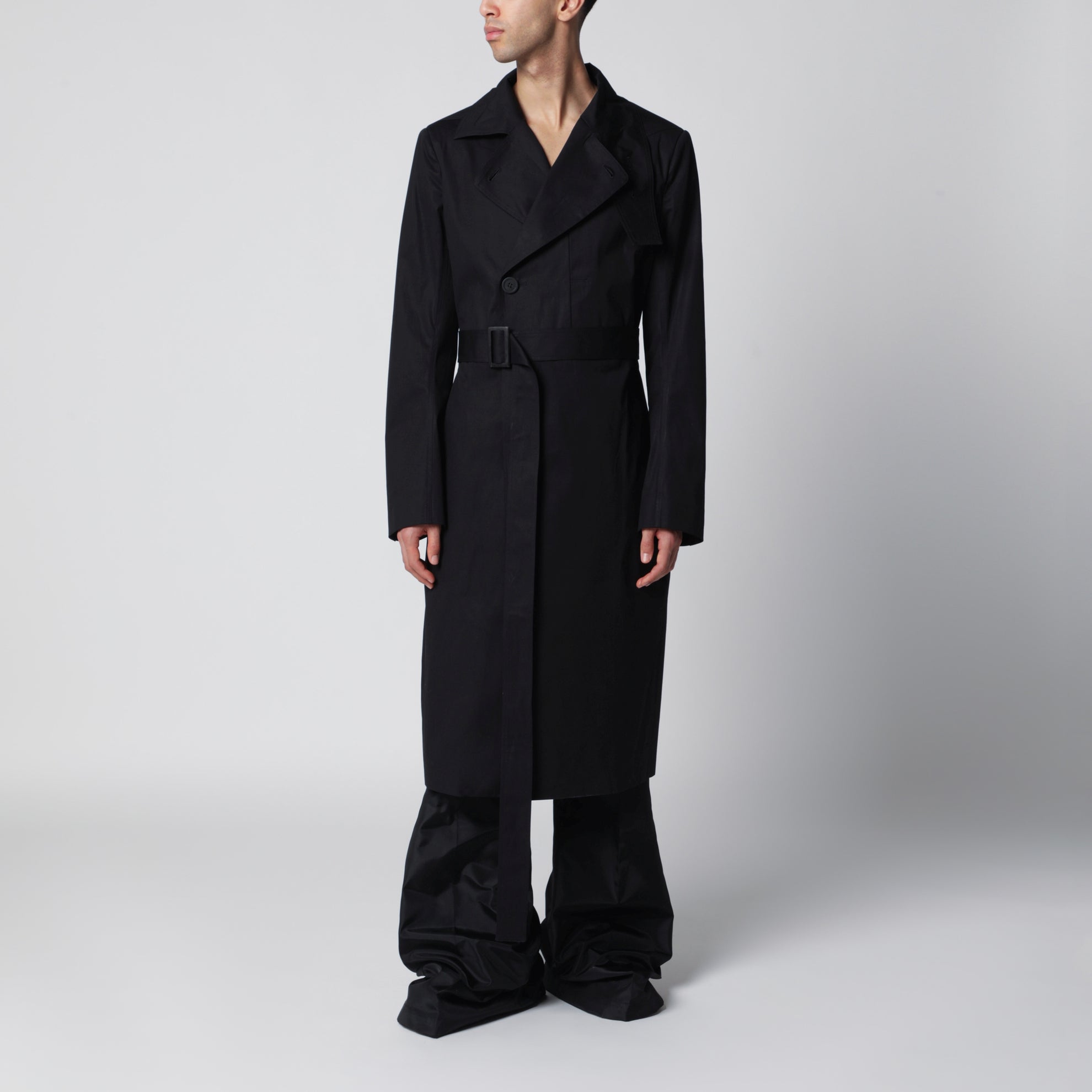 Black double-breasted cotton coat