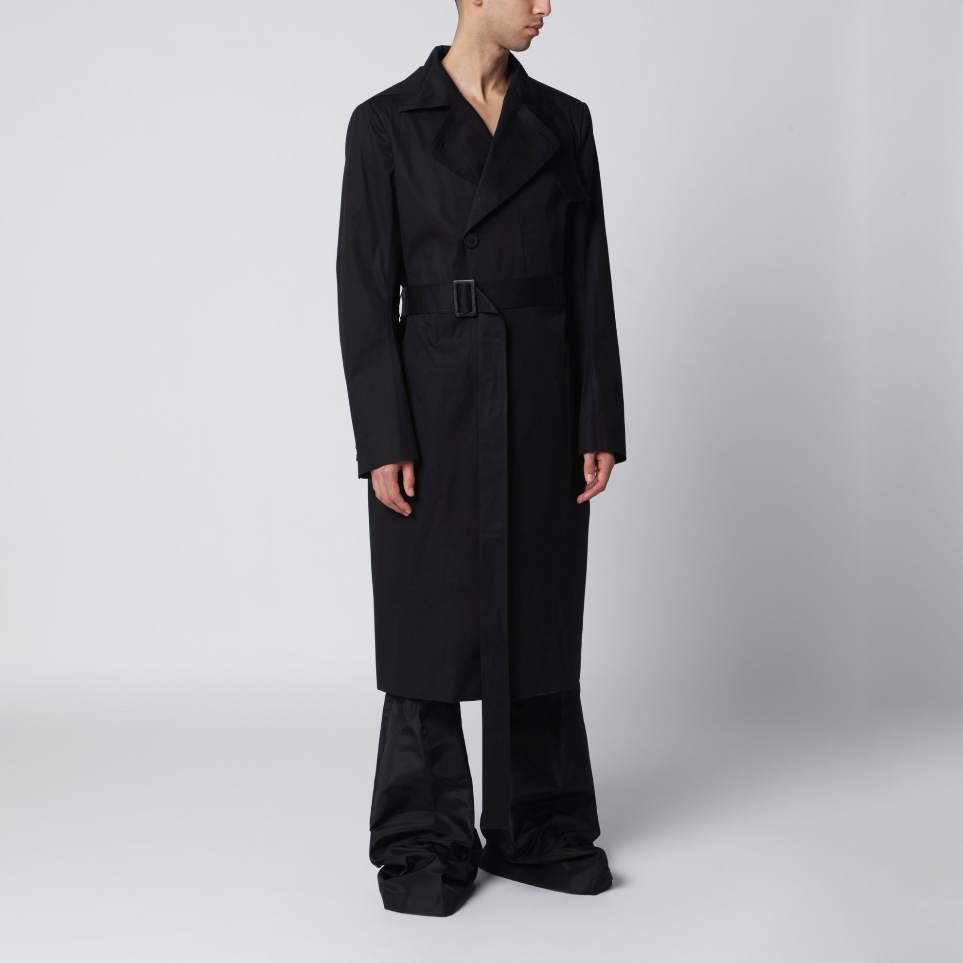 Black double-breasted cotton coat