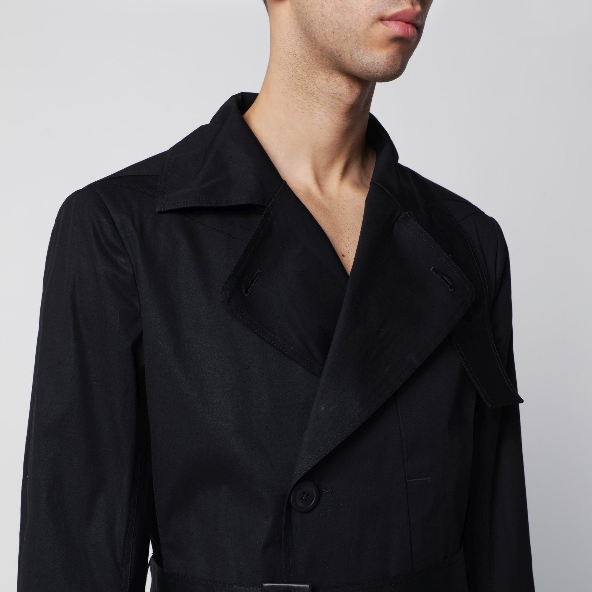 Black double-breasted cotton coat