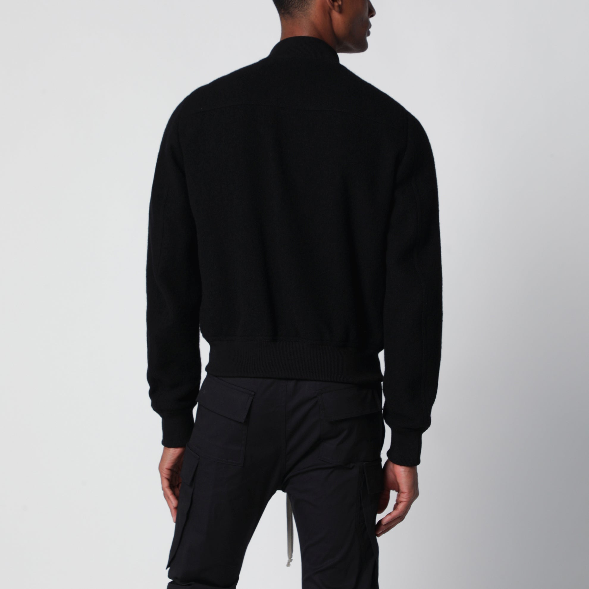 Black virgin wool bomber jacket with zip