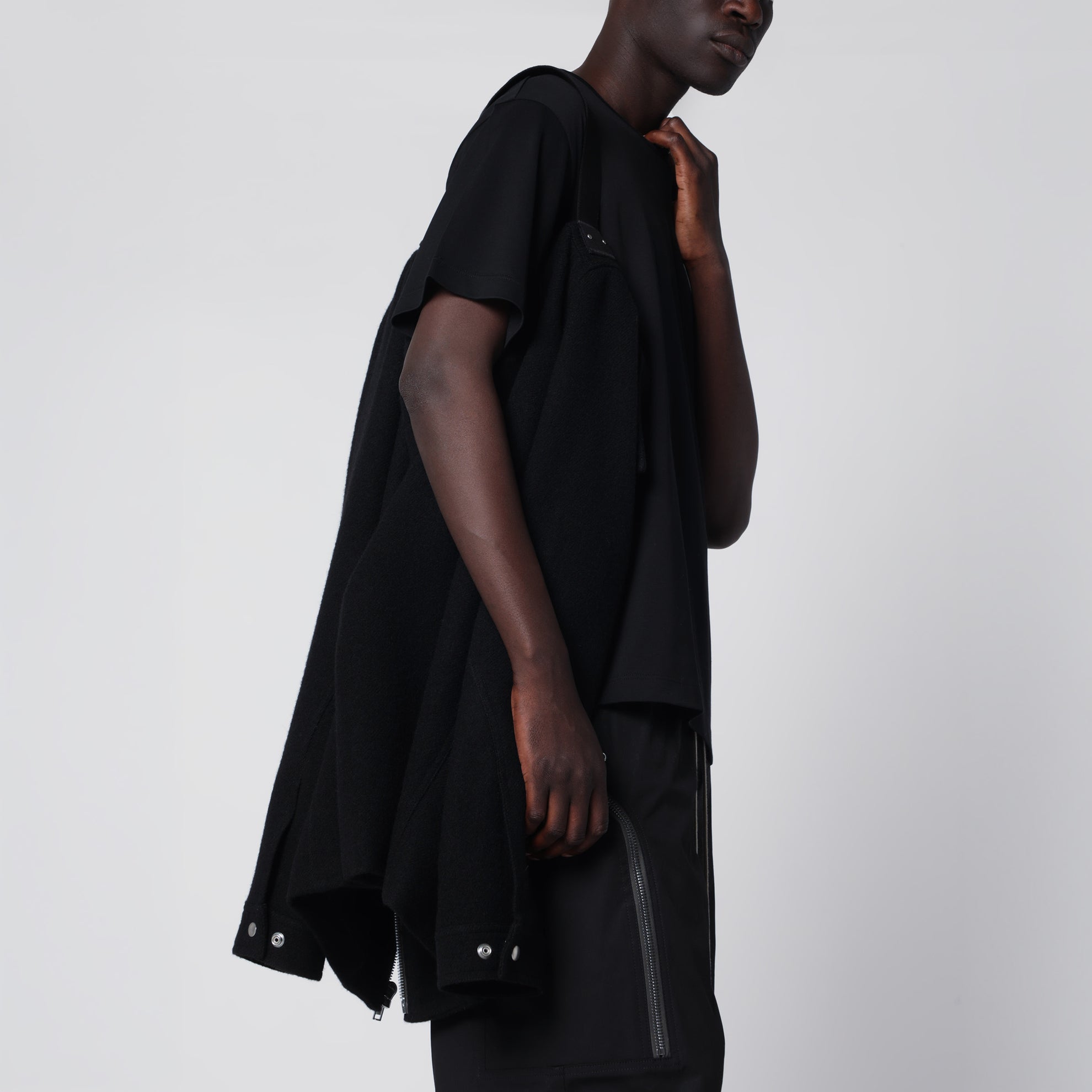 Giacca con zip nera in lana