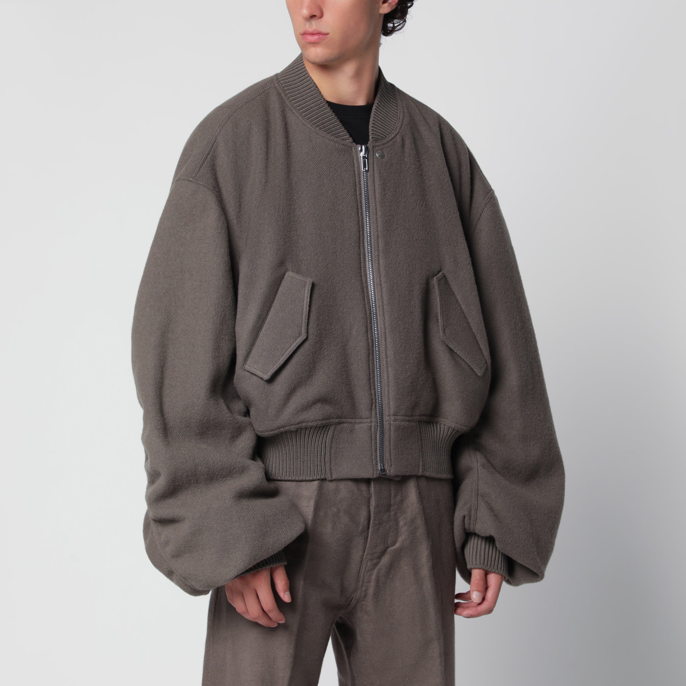 Rick Owens Taupe Tower Secchia Flight jacket in wool | TheDoubleF