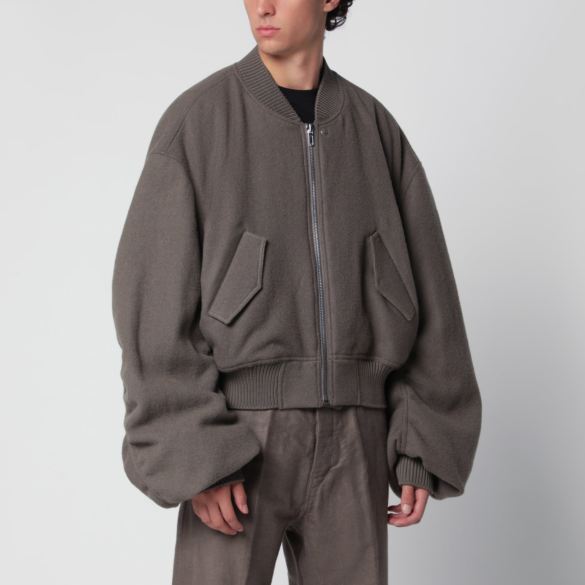 Taupe Tower Secchia Flight jacket in wool