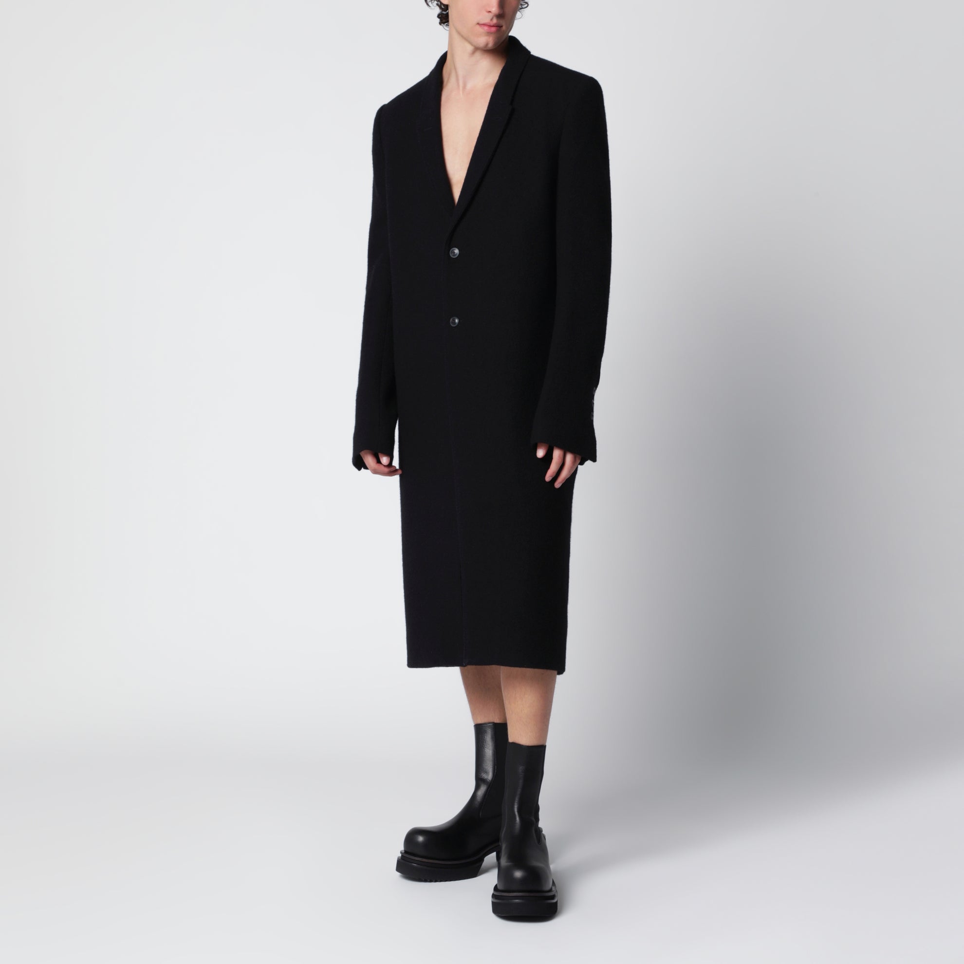 Cappotto monopetto nero in lana