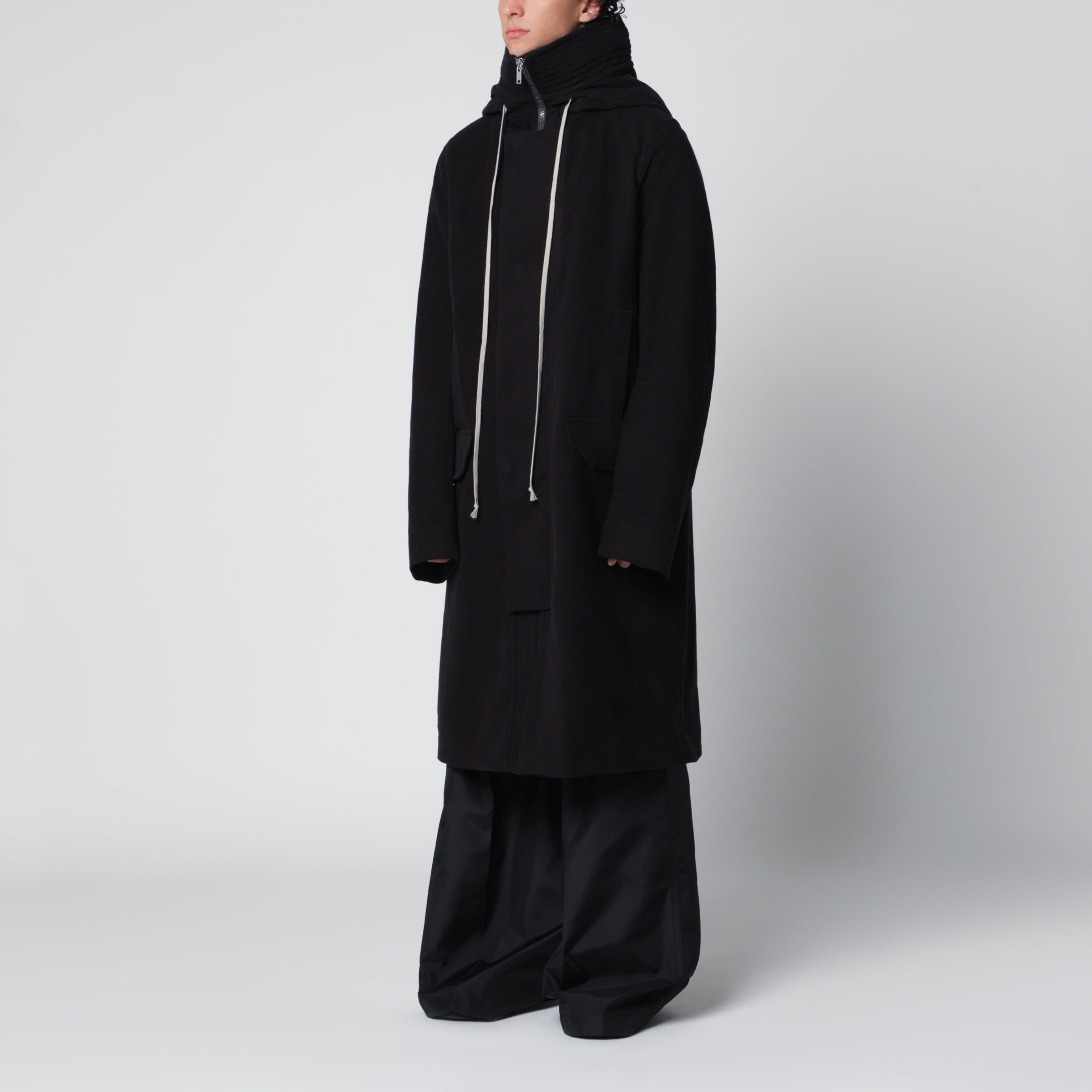 Rick Owens Long black Megaparka in cotton | TheDoubleF