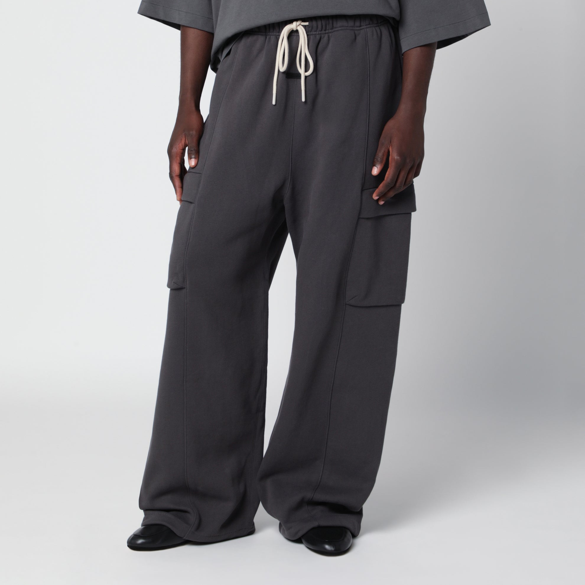 Iron Grey cargo jogging trousers in cotton fleece