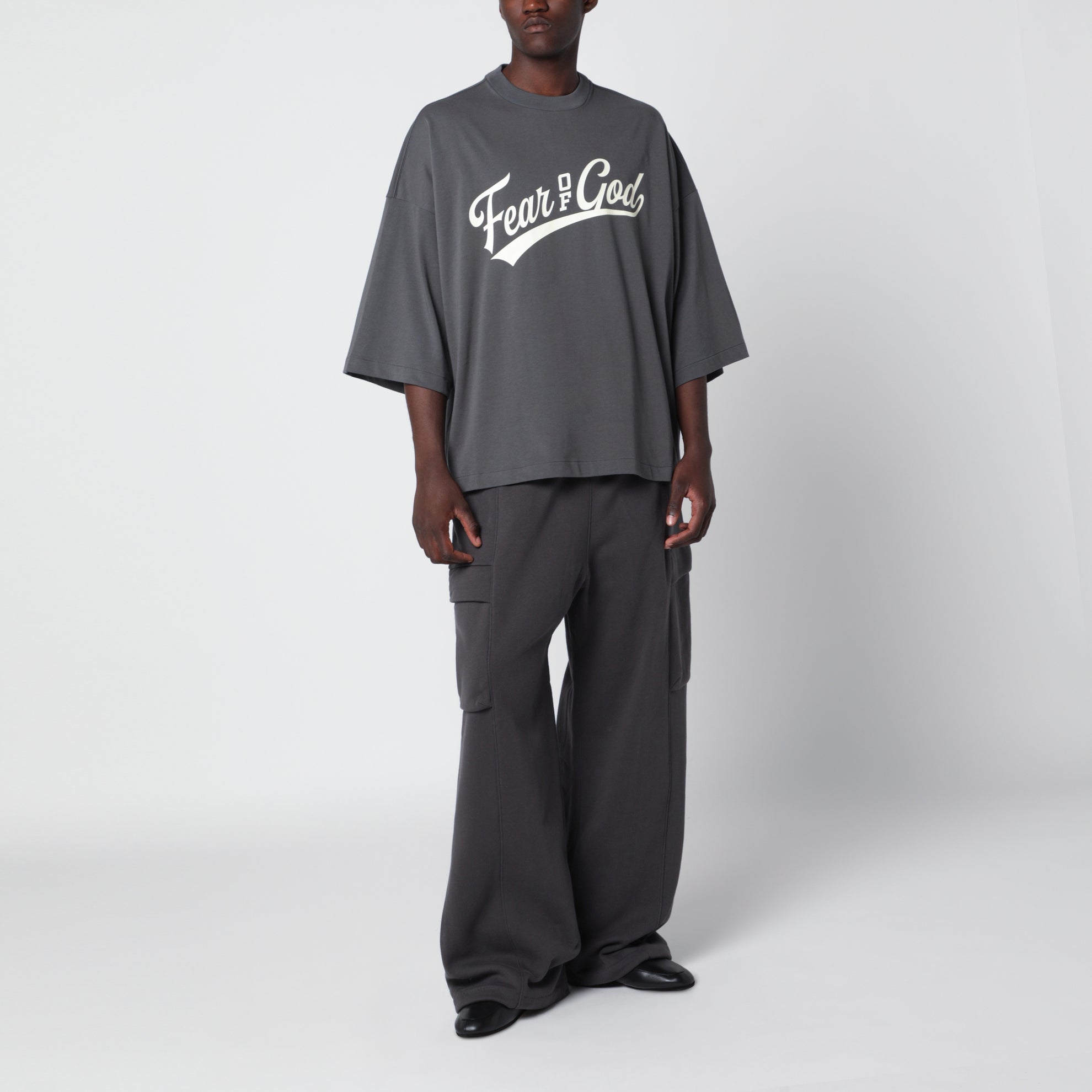 Iron Grey cargo jogging trousers in cotton fleece