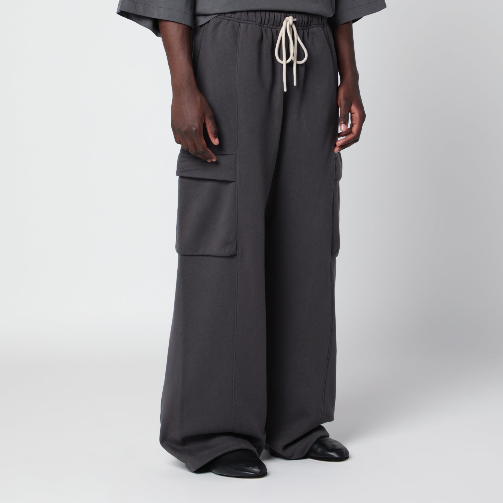 Iron Grey cargo jogging trousers in cotton fleece