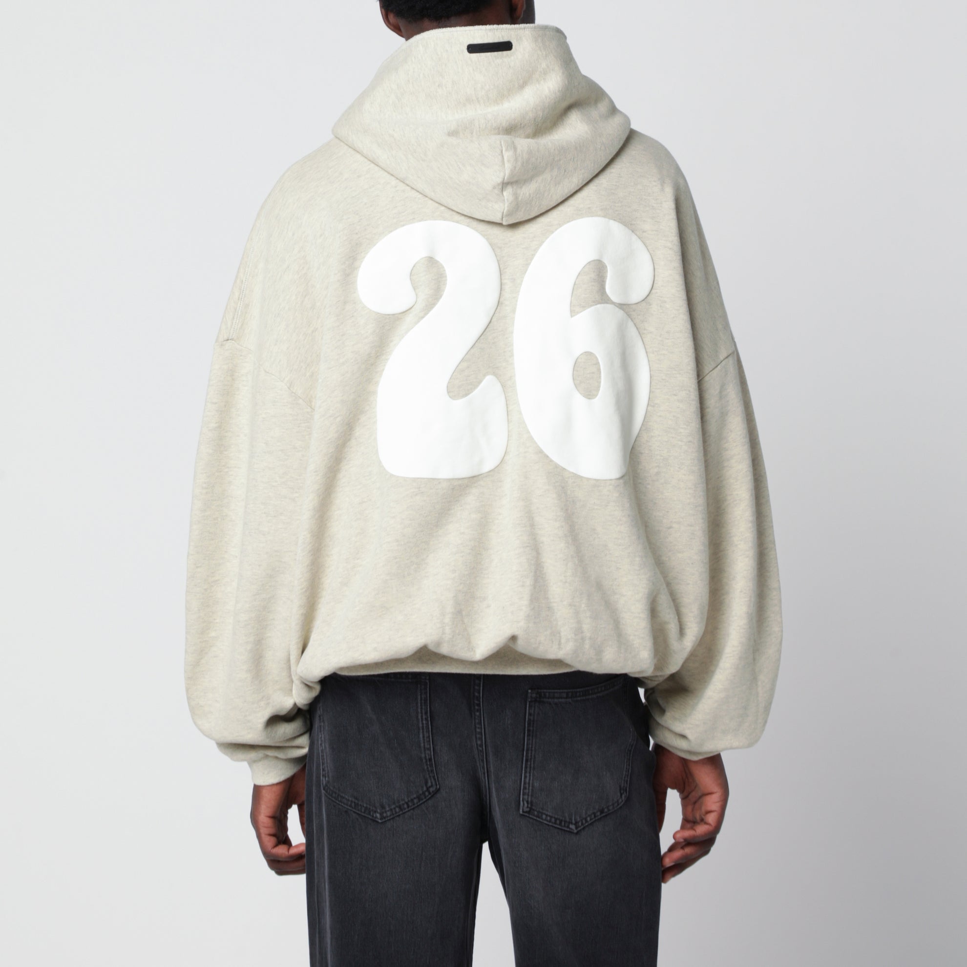 Beige meliertes 90's Kapuzen-Sweatshirt mit Reißverschluss