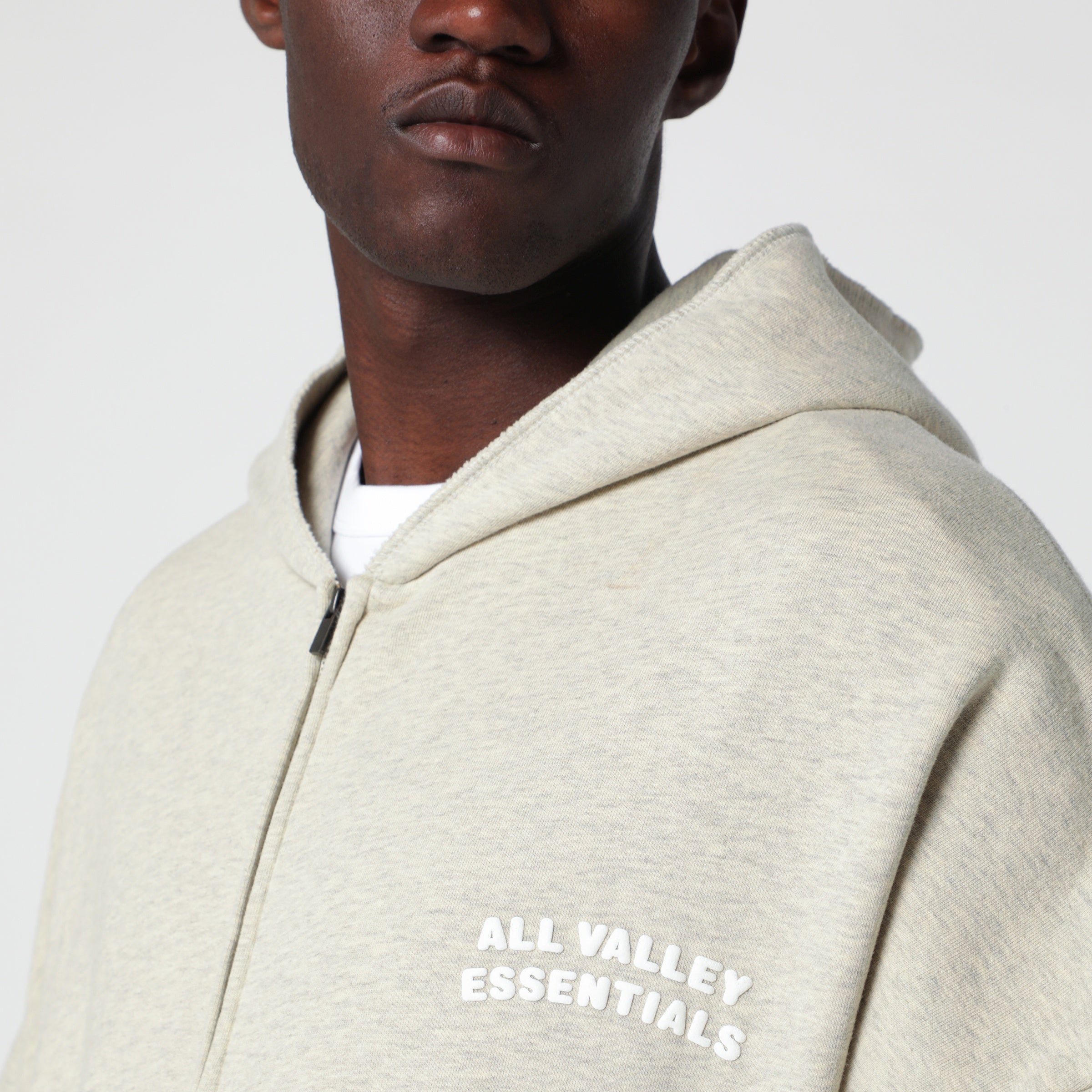 Fear of God Essentials Beige mélange 90's zip-up hoodie | TheDoubleF