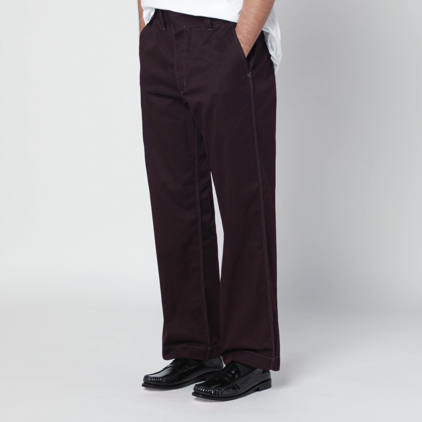 Burgundy cotton-blend trousers