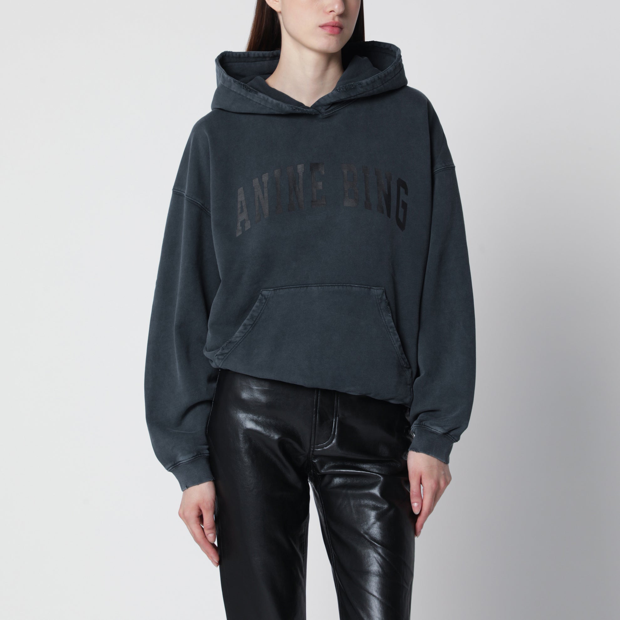 Black washed hoodie with distressing