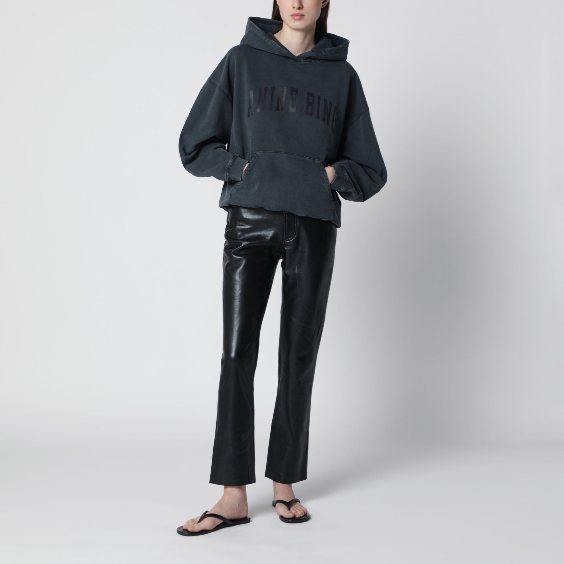 Black washed hoodie with distressing