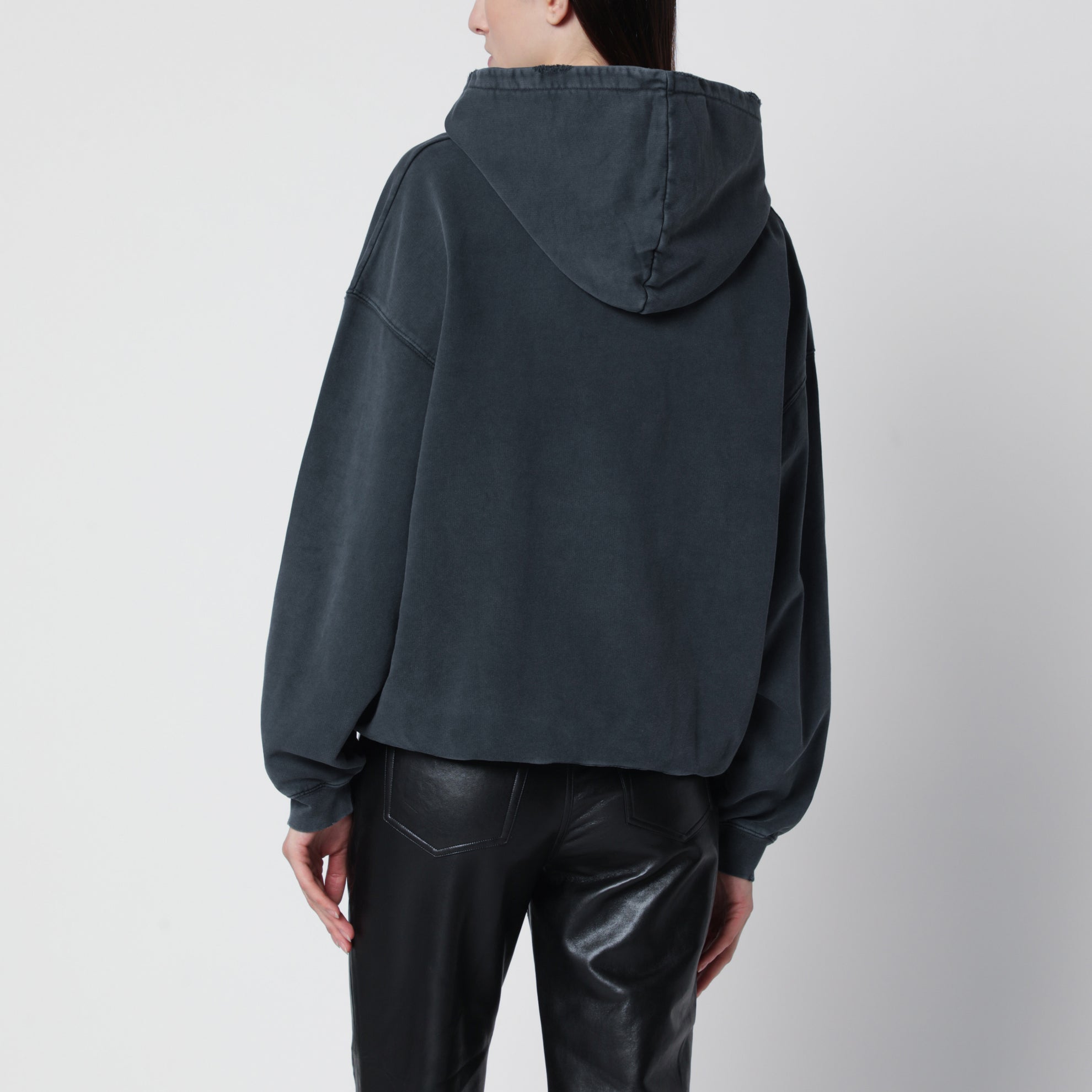 Black washed hoodie with distressing