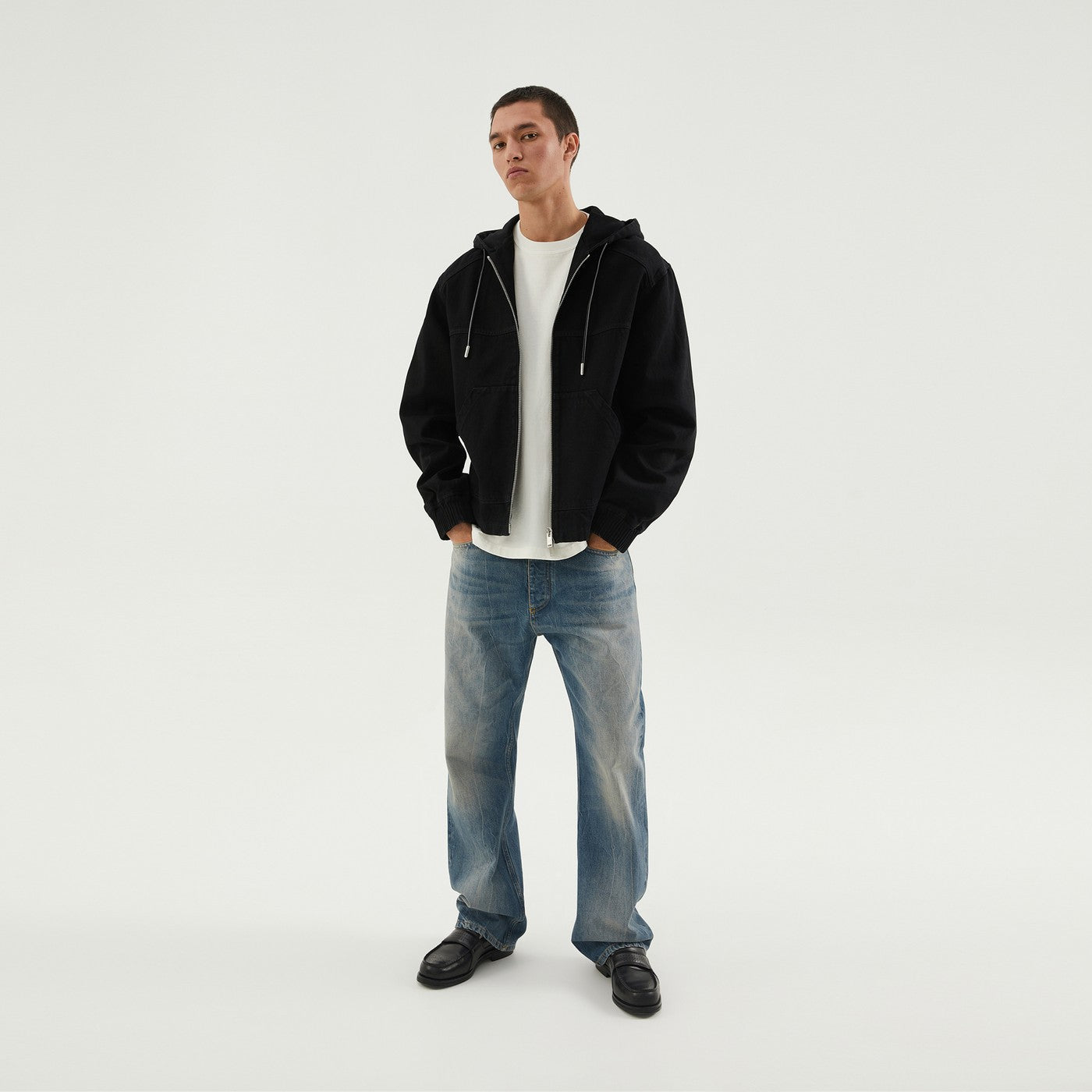 Black denim zip hoodie