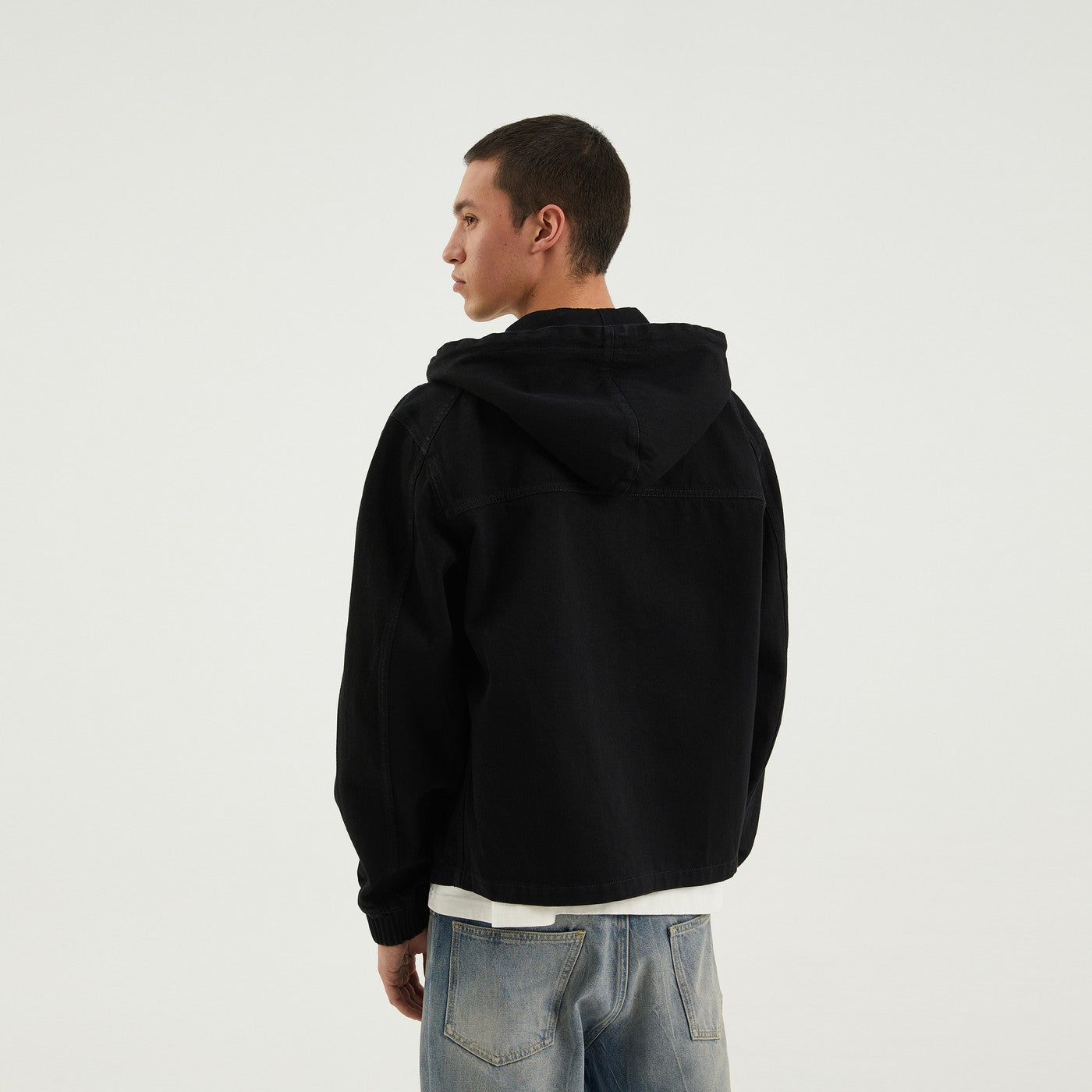 Black denim zip hoodie