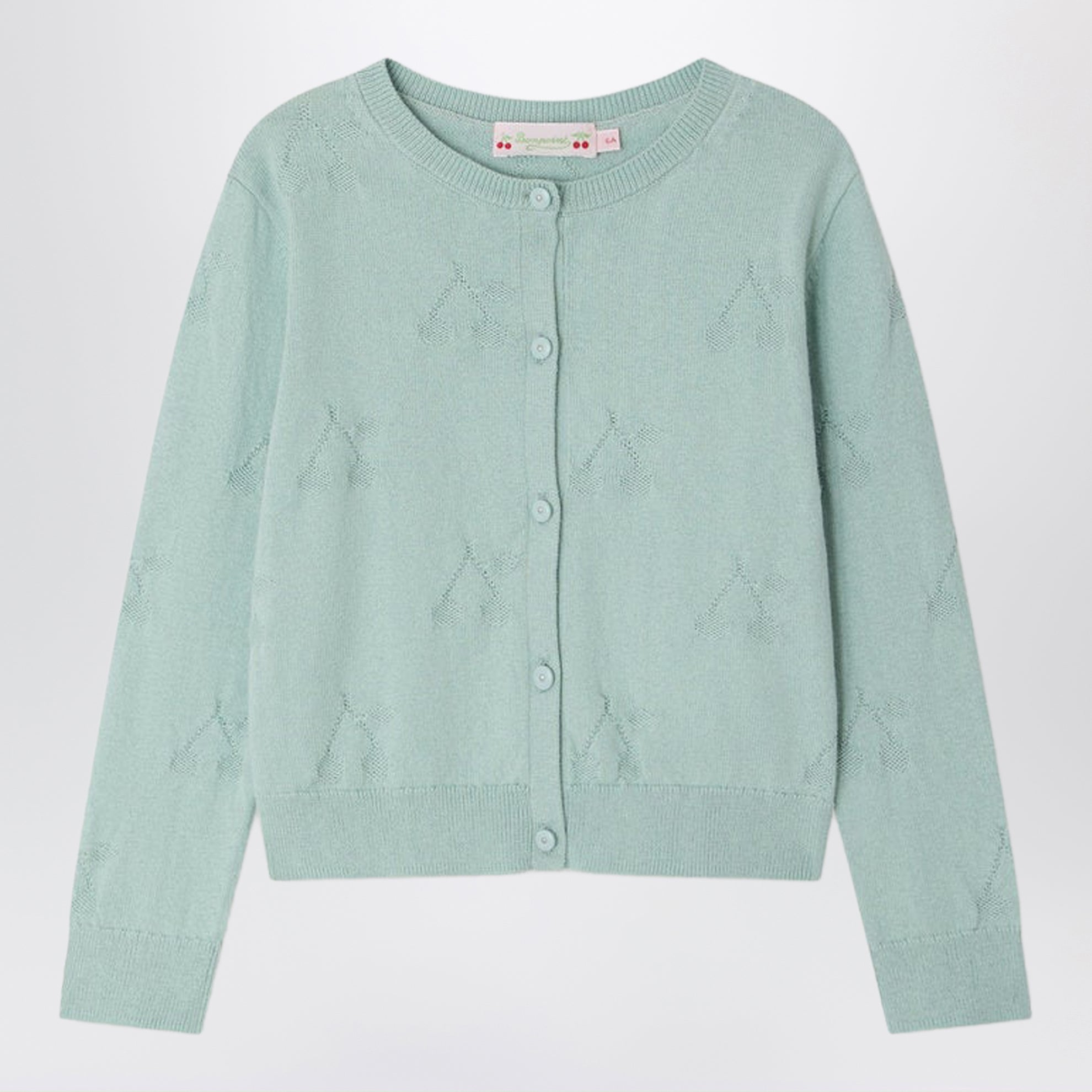 Lysia celadon green cardigan with cherries