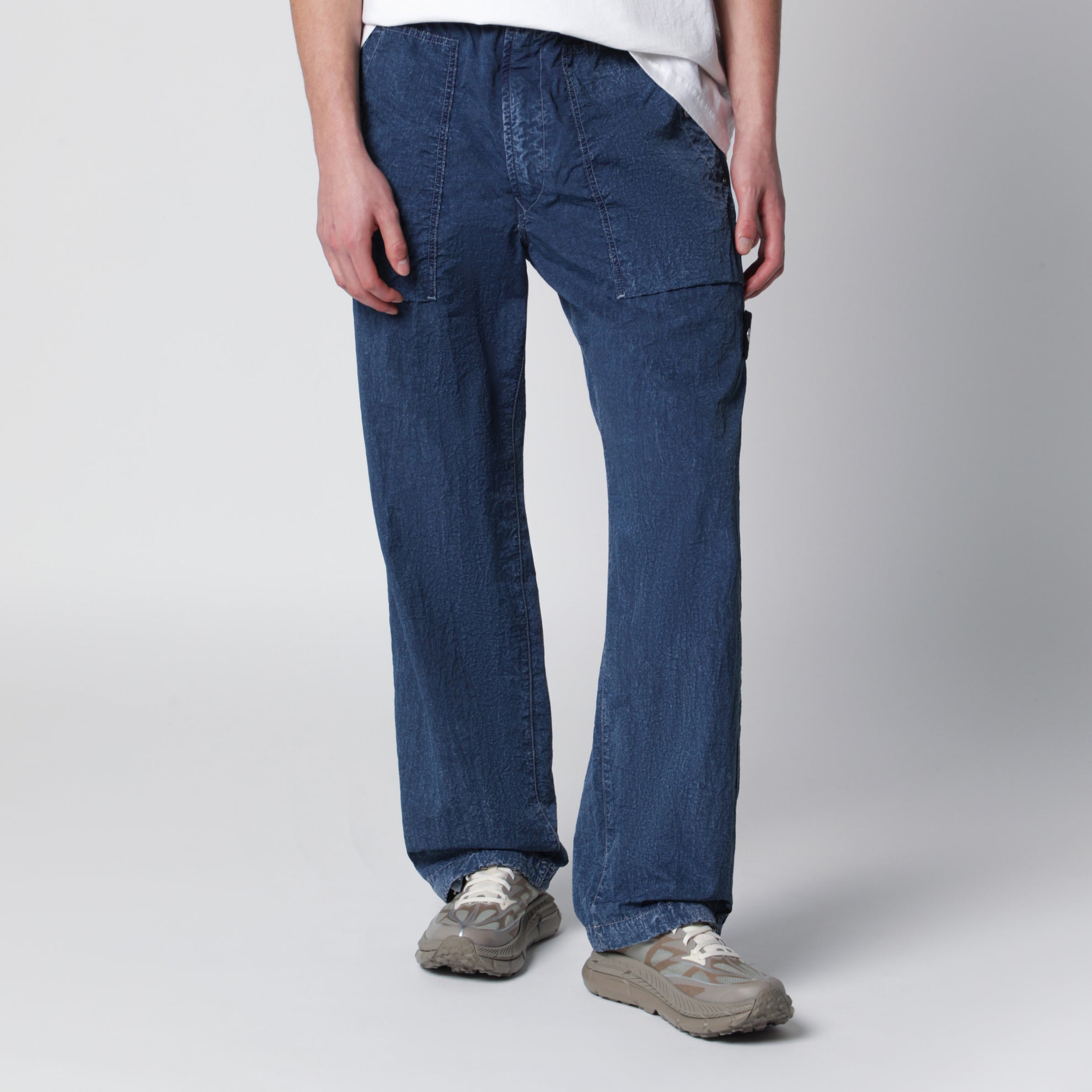 Pantalone fatigue loose fit in nylon blu