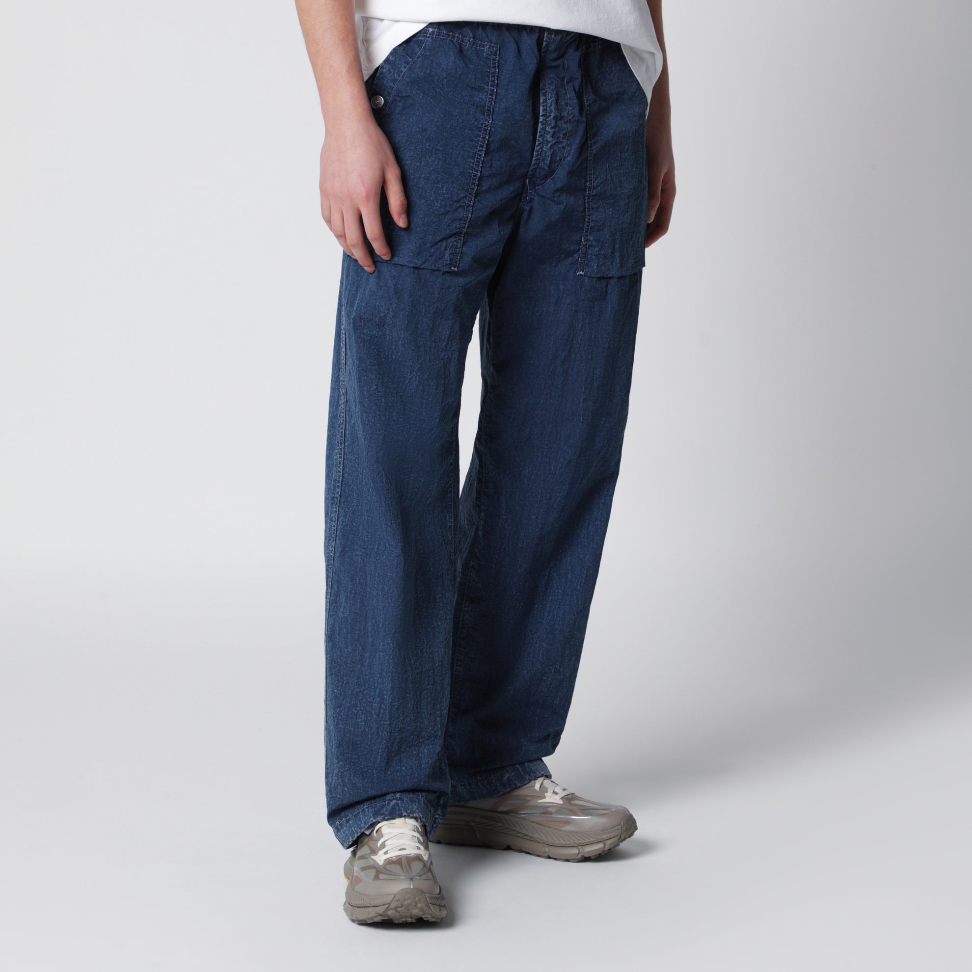 Pantalone fatigue loose fit in nylon blu