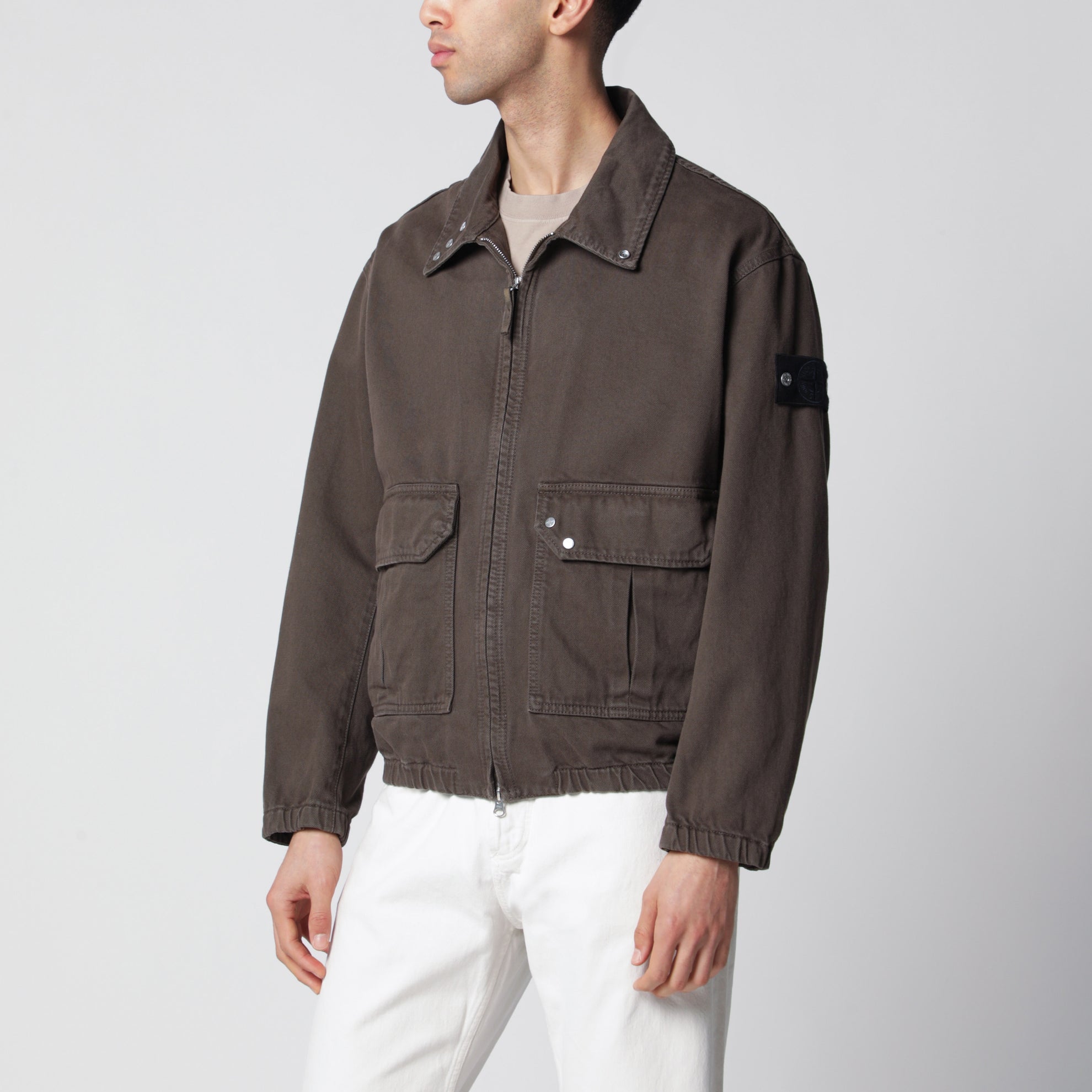 Coach jacket antigoccia in denim di cotone marrone