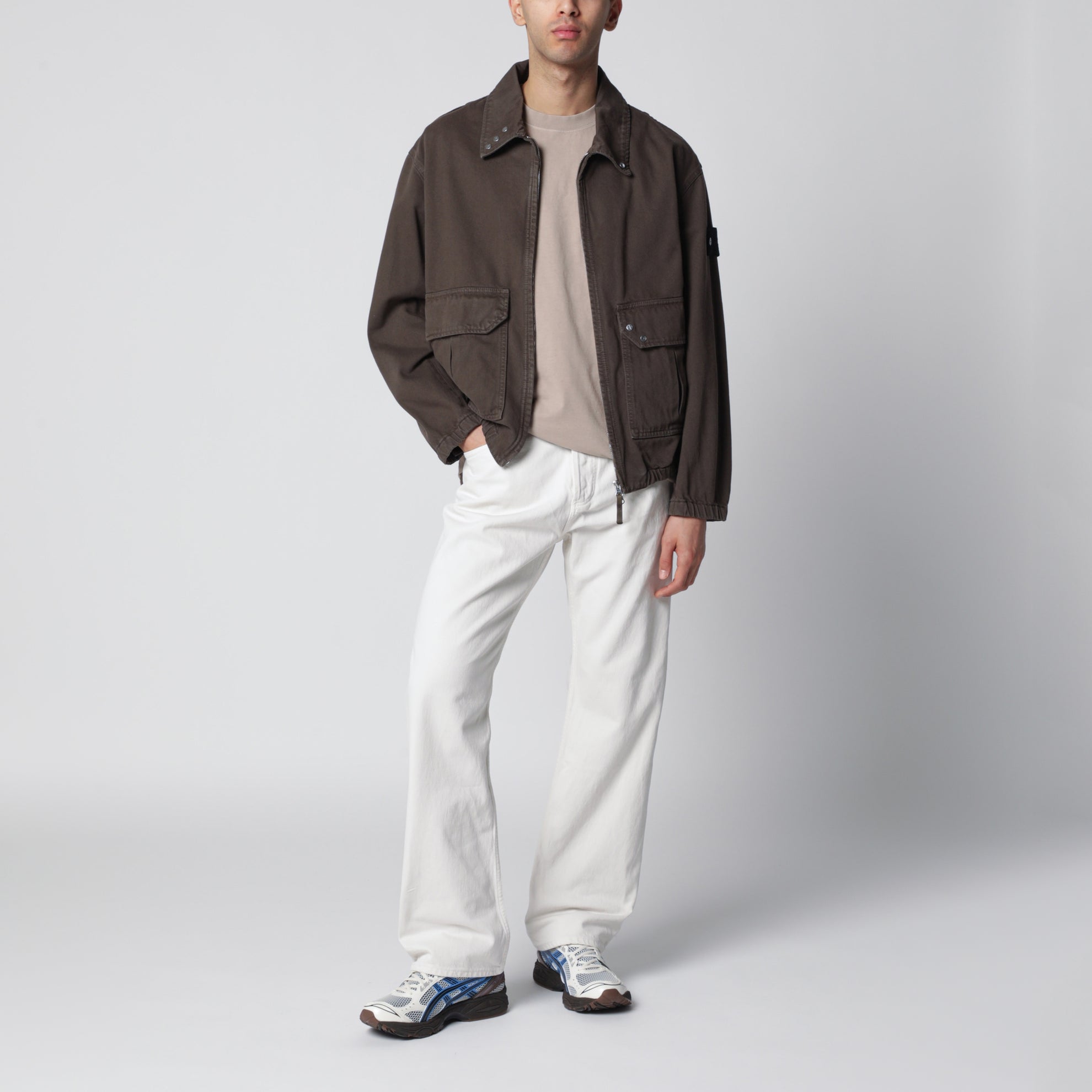 Coach jacket antigoccia in denim di cotone marrone