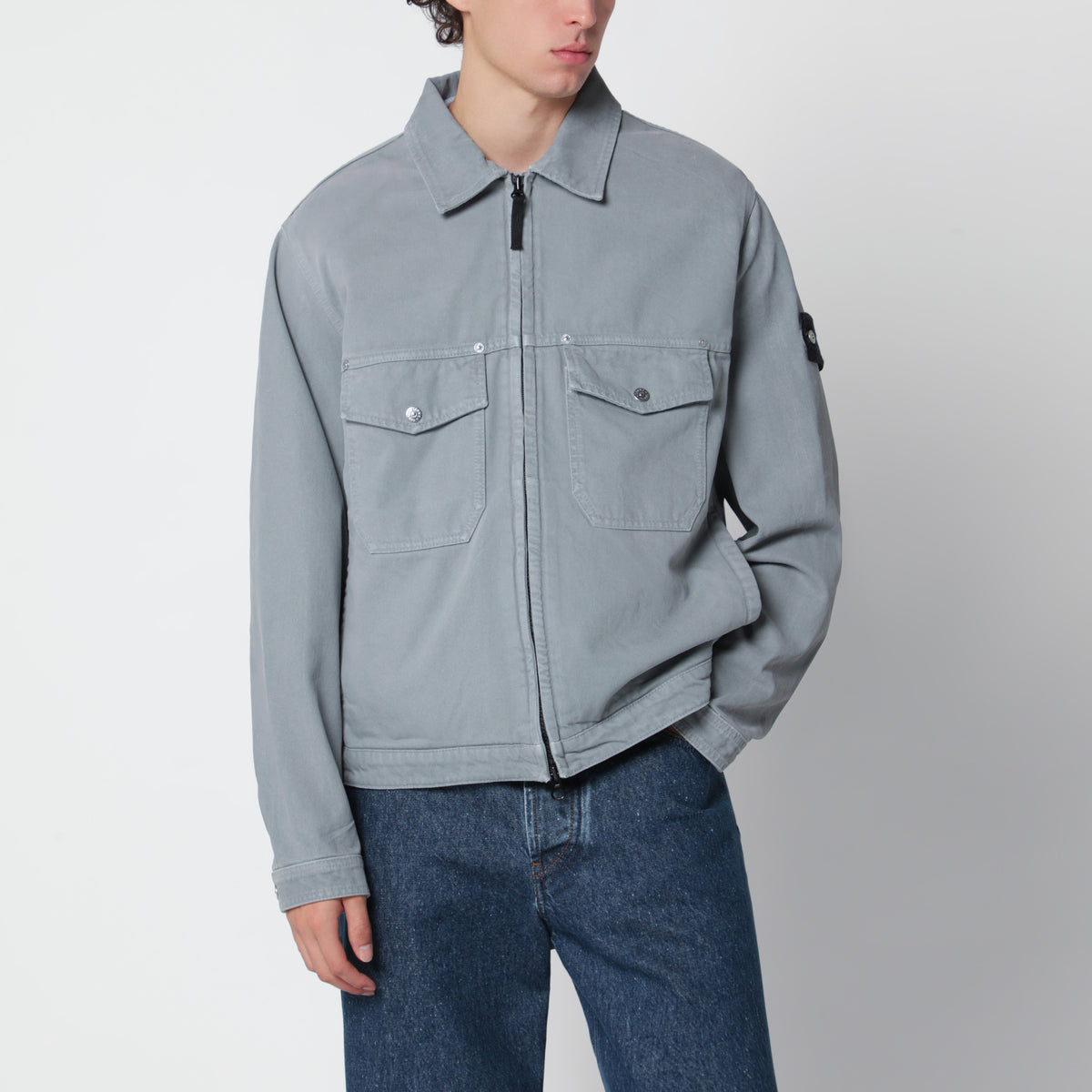 Veste-chemise zippée grise en coton