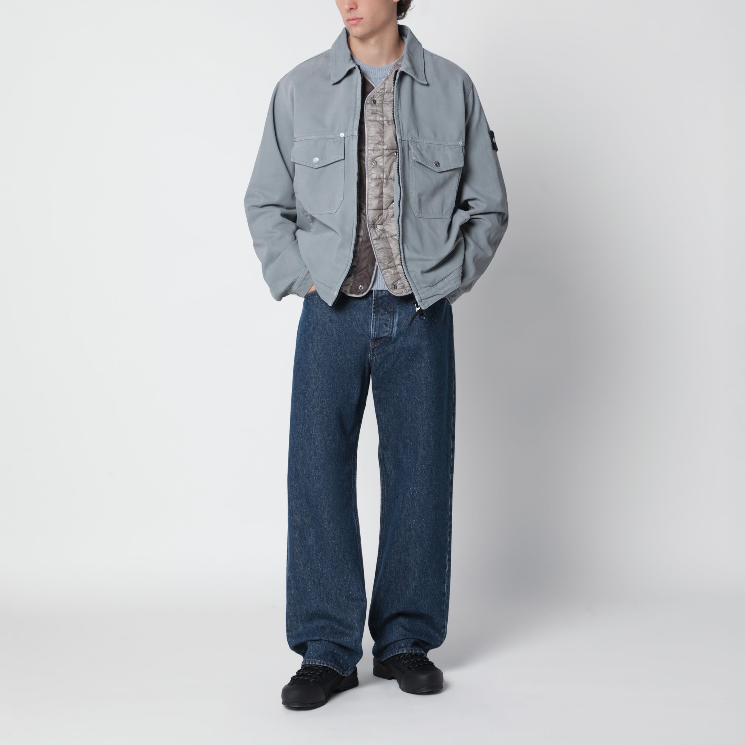 ジャケット・アウター STONE  2Pocket Cotton Jacket Stone Island Grey zip-up shirt jacket in cotton | TheDoubleF