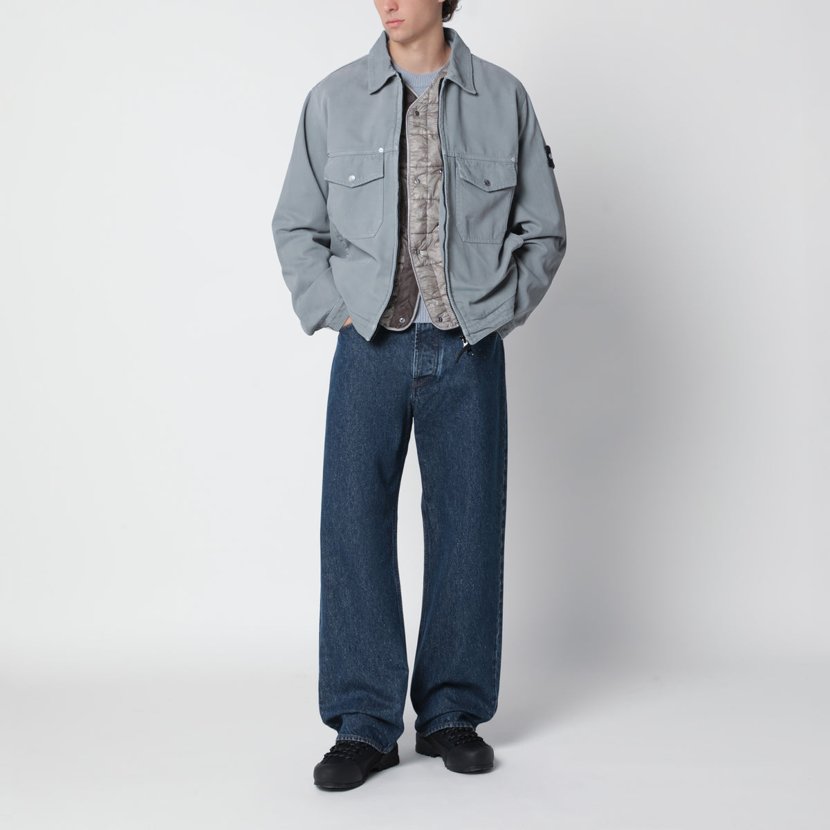 Veste-chemise zippée grise en coton