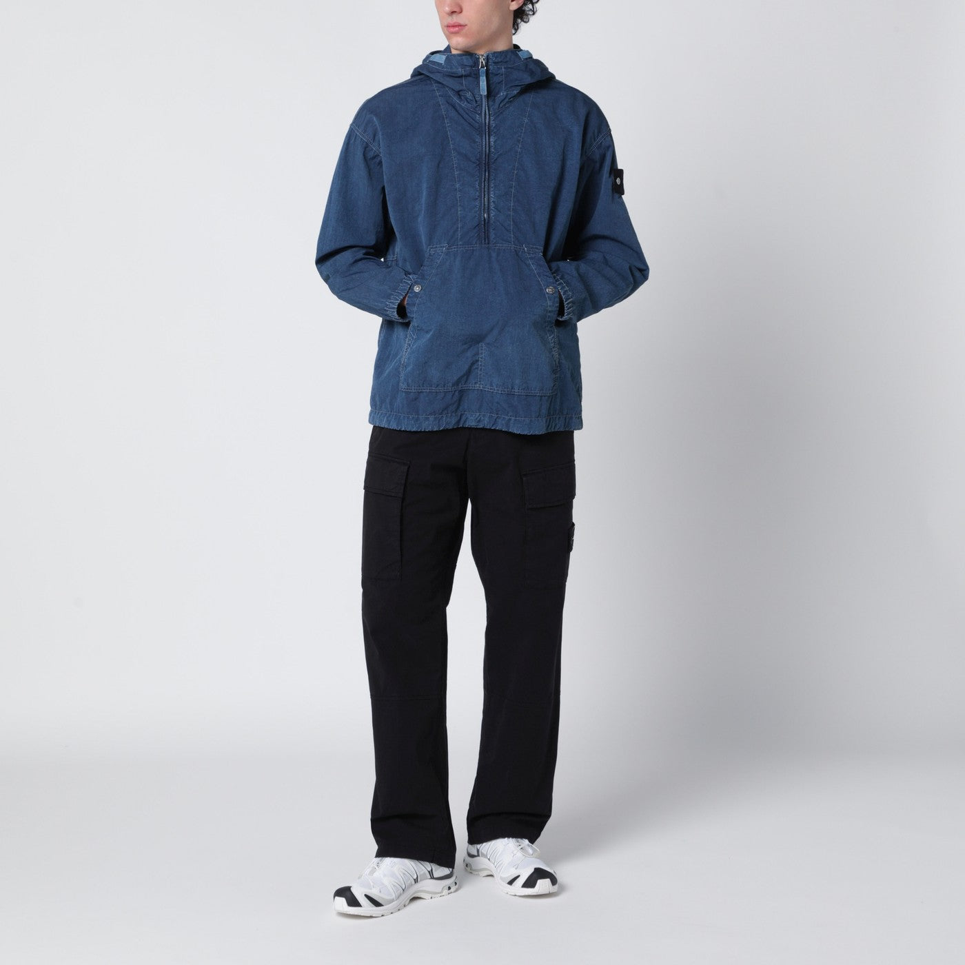Giacca con mezza zip blu indaco in nylon