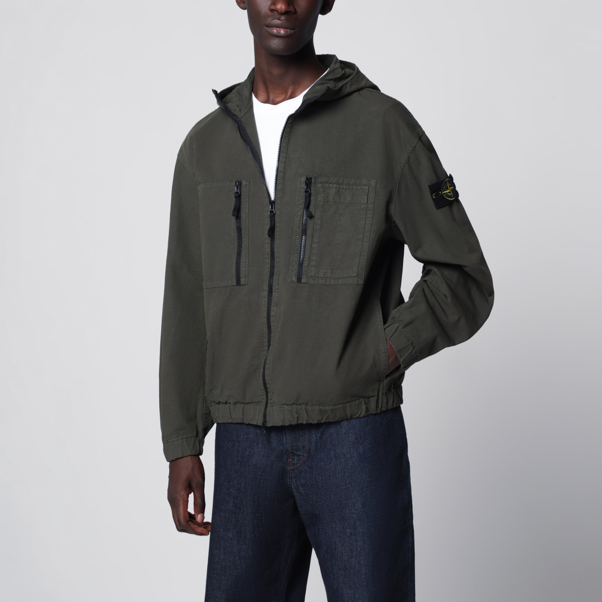 Giacca con zip grigia antracite in cotone