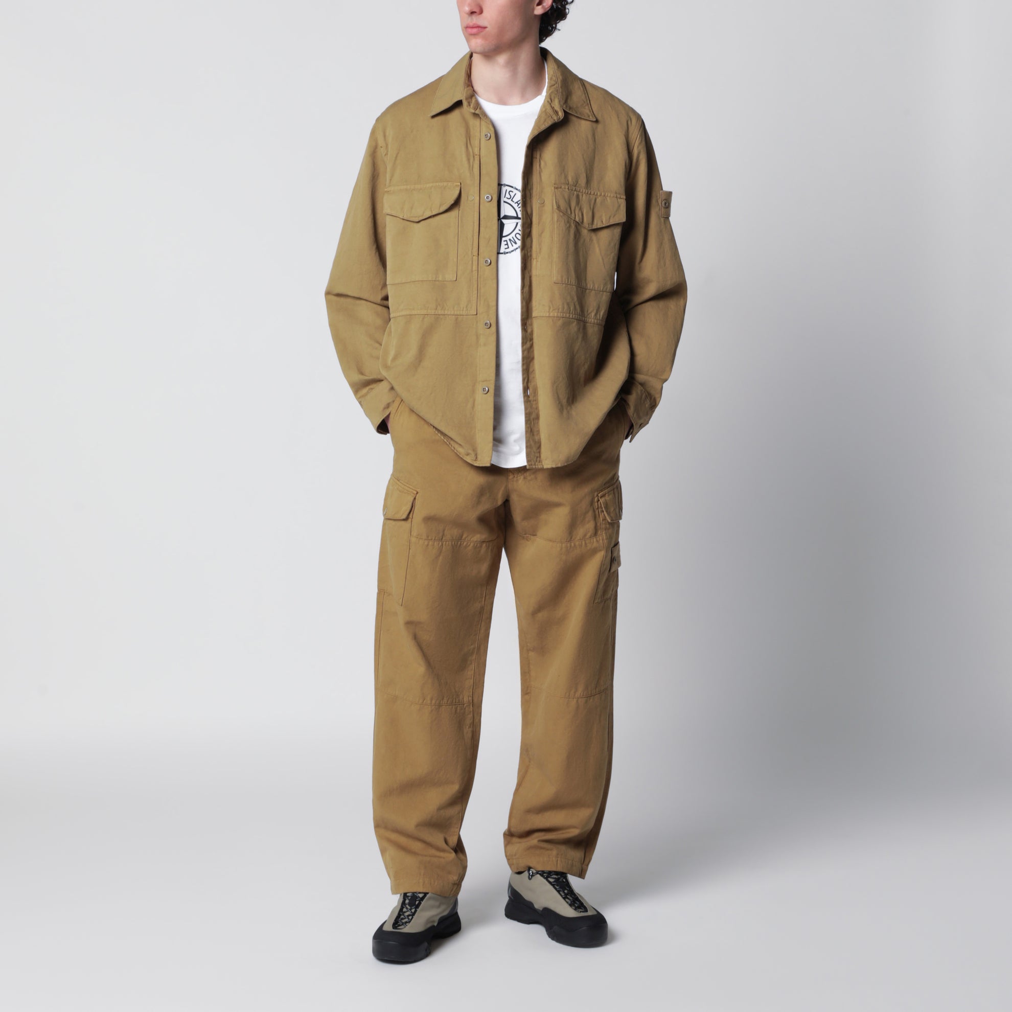 Overshirt Ghost regular in cotone e lino beige