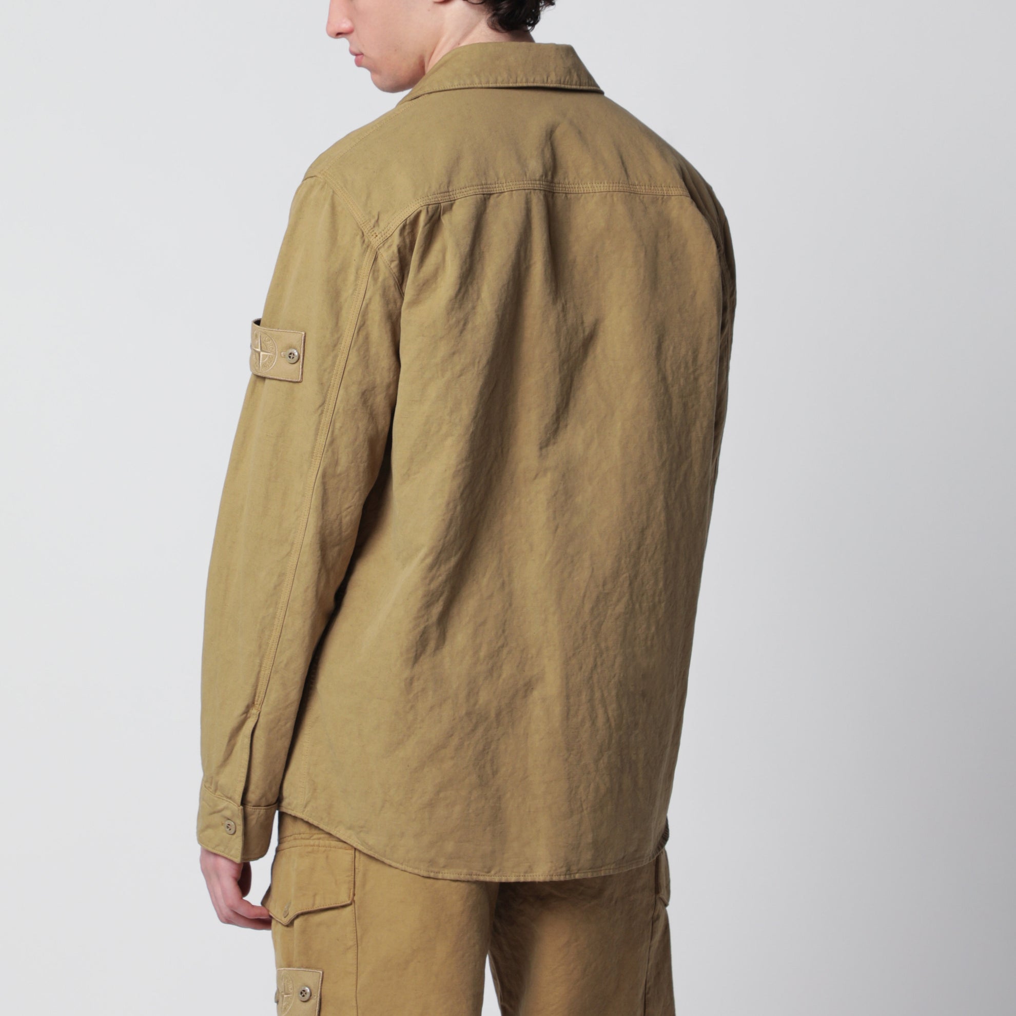 Overshirt Ghost regular in cotone e lino beige