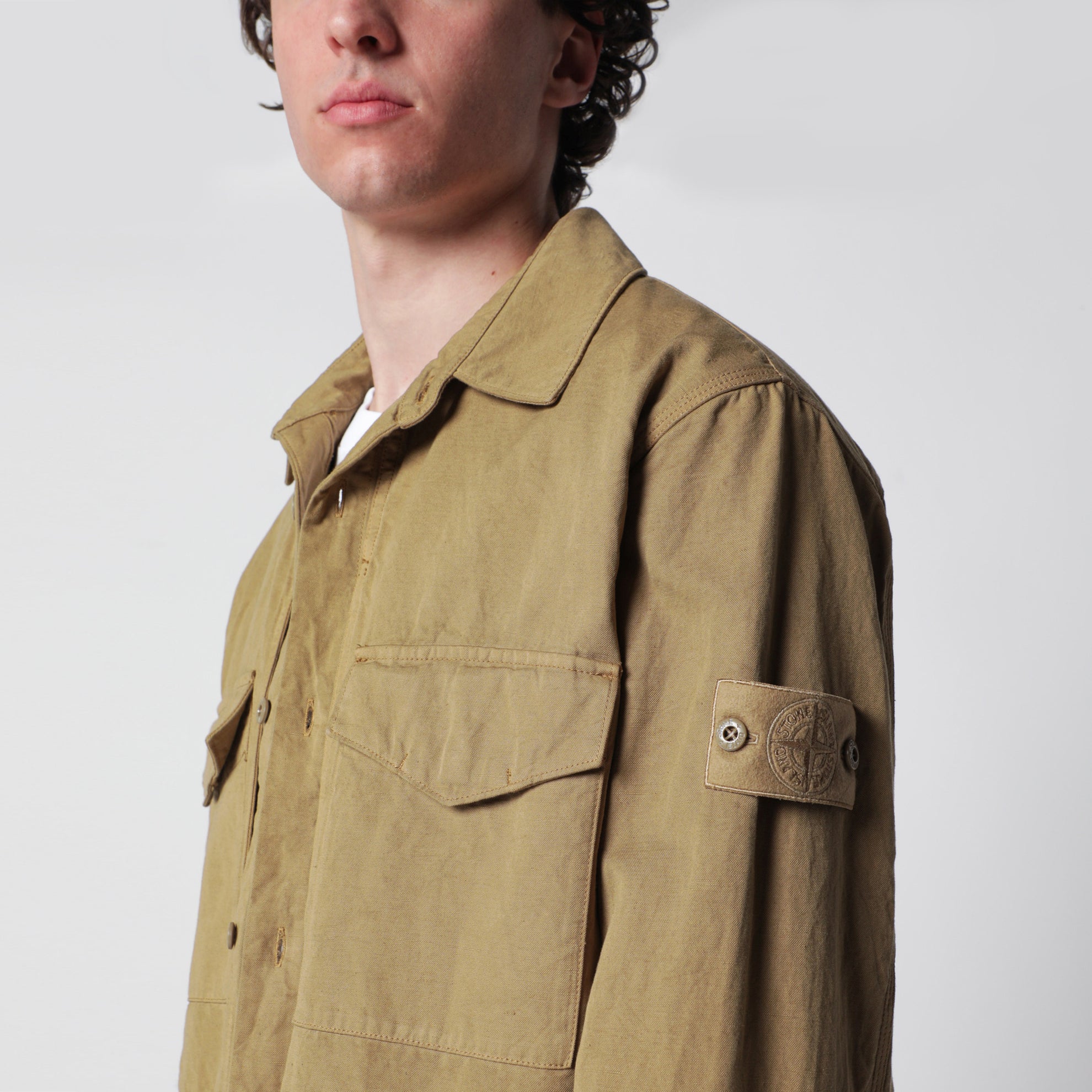 Overshirt Ghost regular in cotone e lino beige