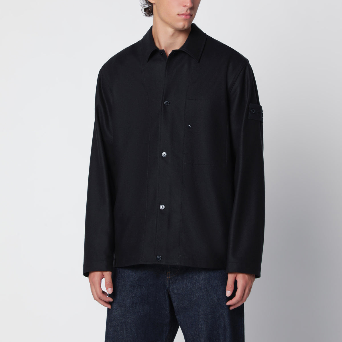 Surchemise bleu marine en mélange de laine