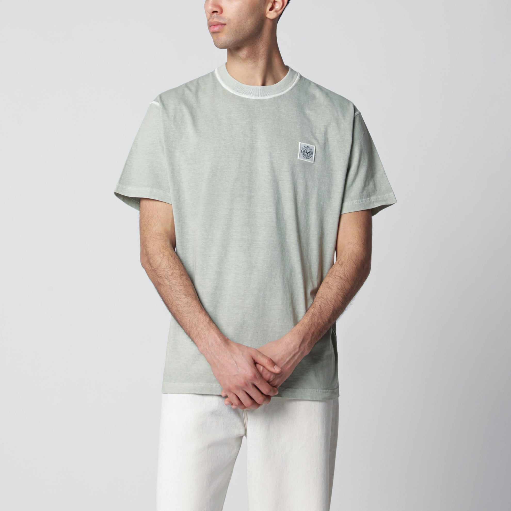 T-shirt slim girocollo in cotone verde salvia