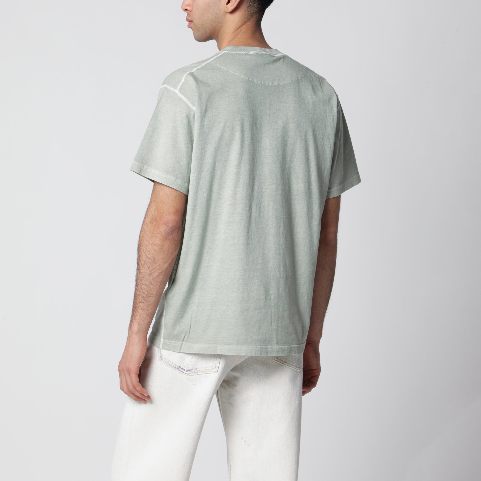 T-shirt slim girocollo in cotone verde salvia