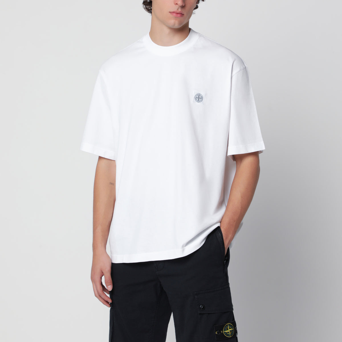 T-shirt à manches courtes blanc en jersey de coton