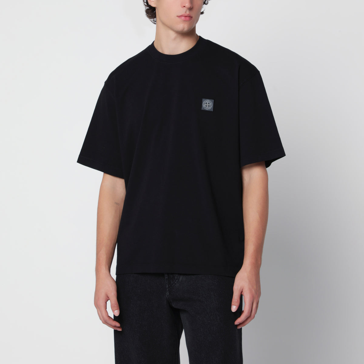 T-shirt à manches courtes noir en jersey de coton