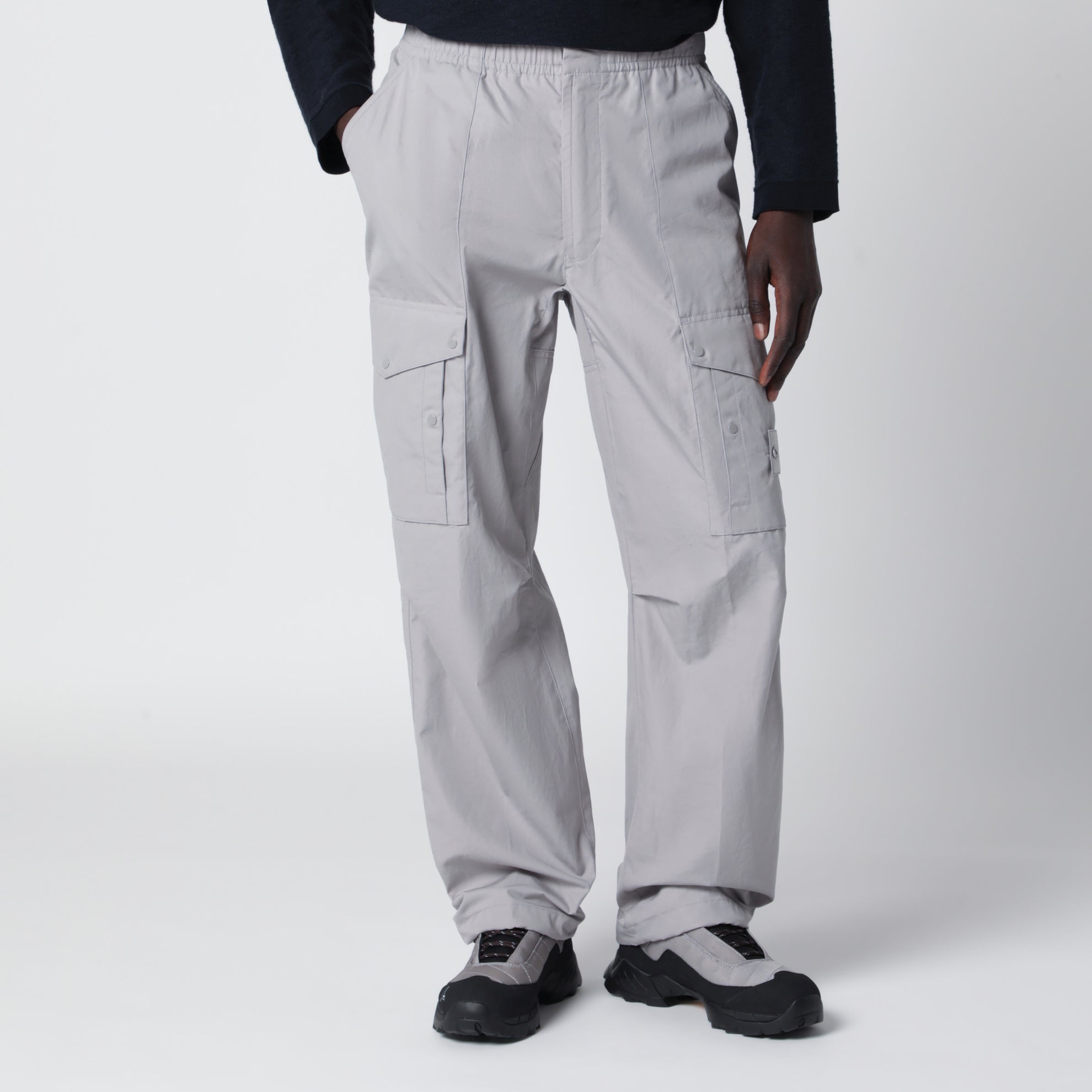 Dust grey cotton cargo trousers