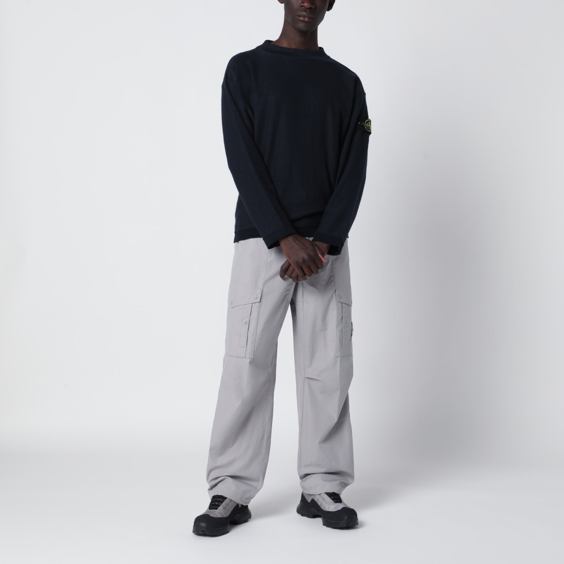 Dust grey cotton cargo trousers