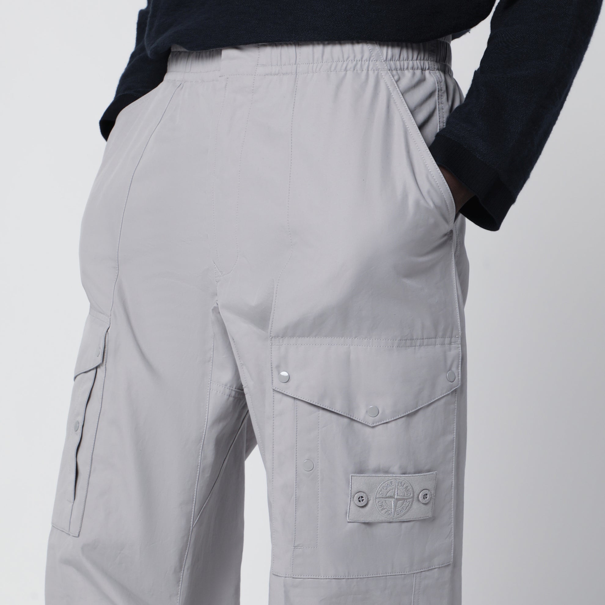 Dust grey cotton cargo trousers