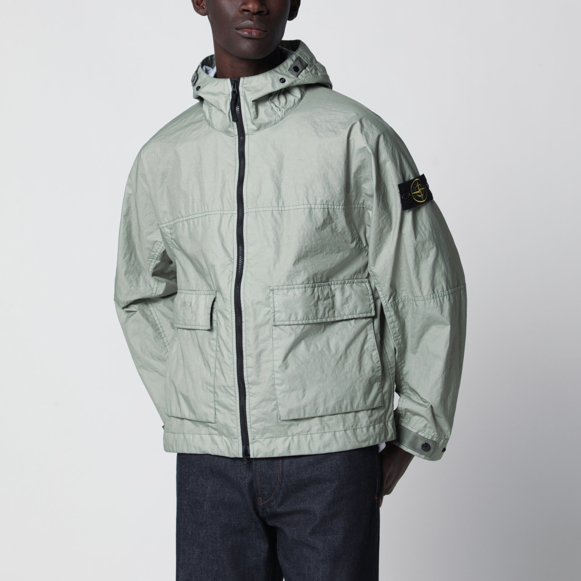 Giacca con cappuccio in nylon Membrana 3L TC verde