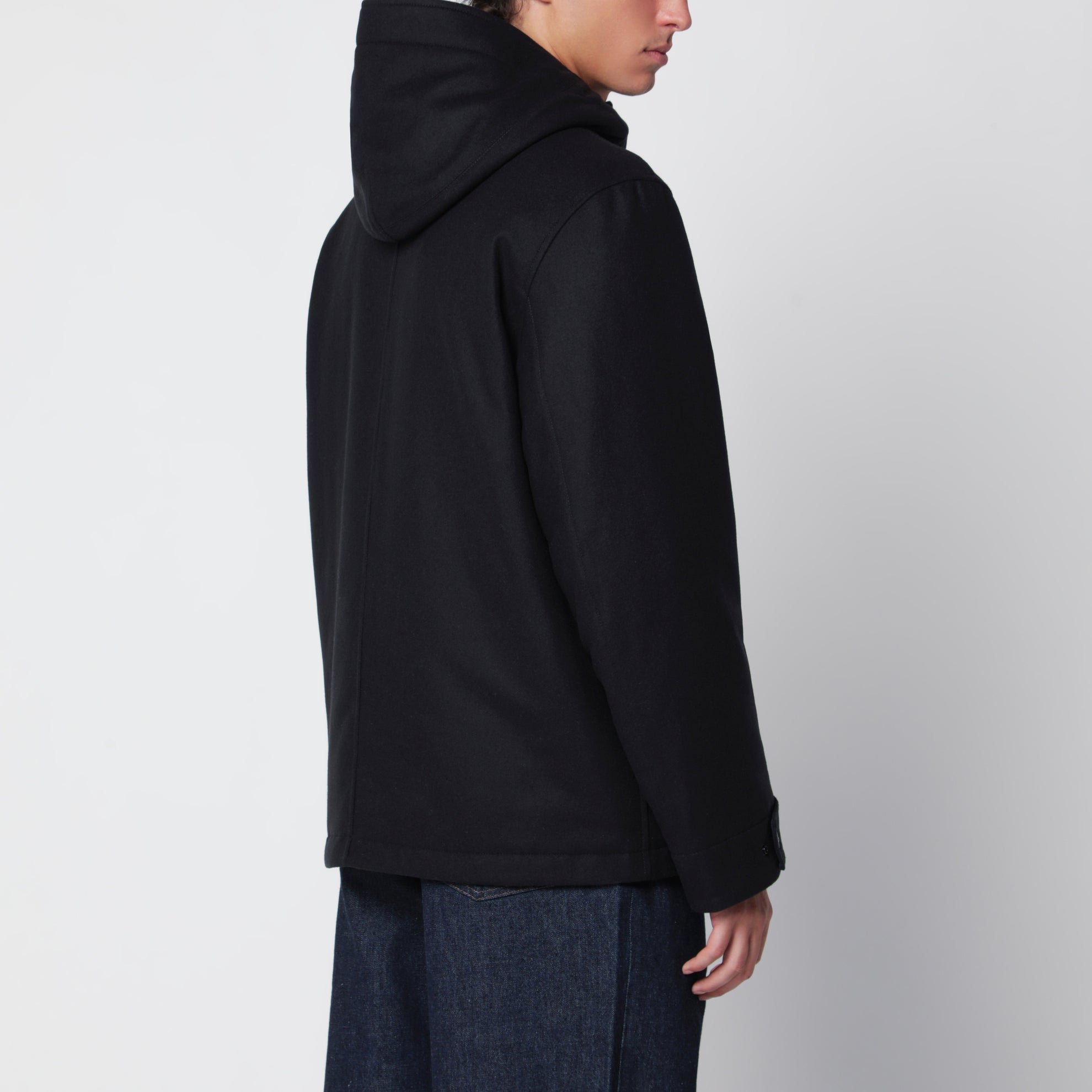 Veste à capuche bleu marine en mélange de laine