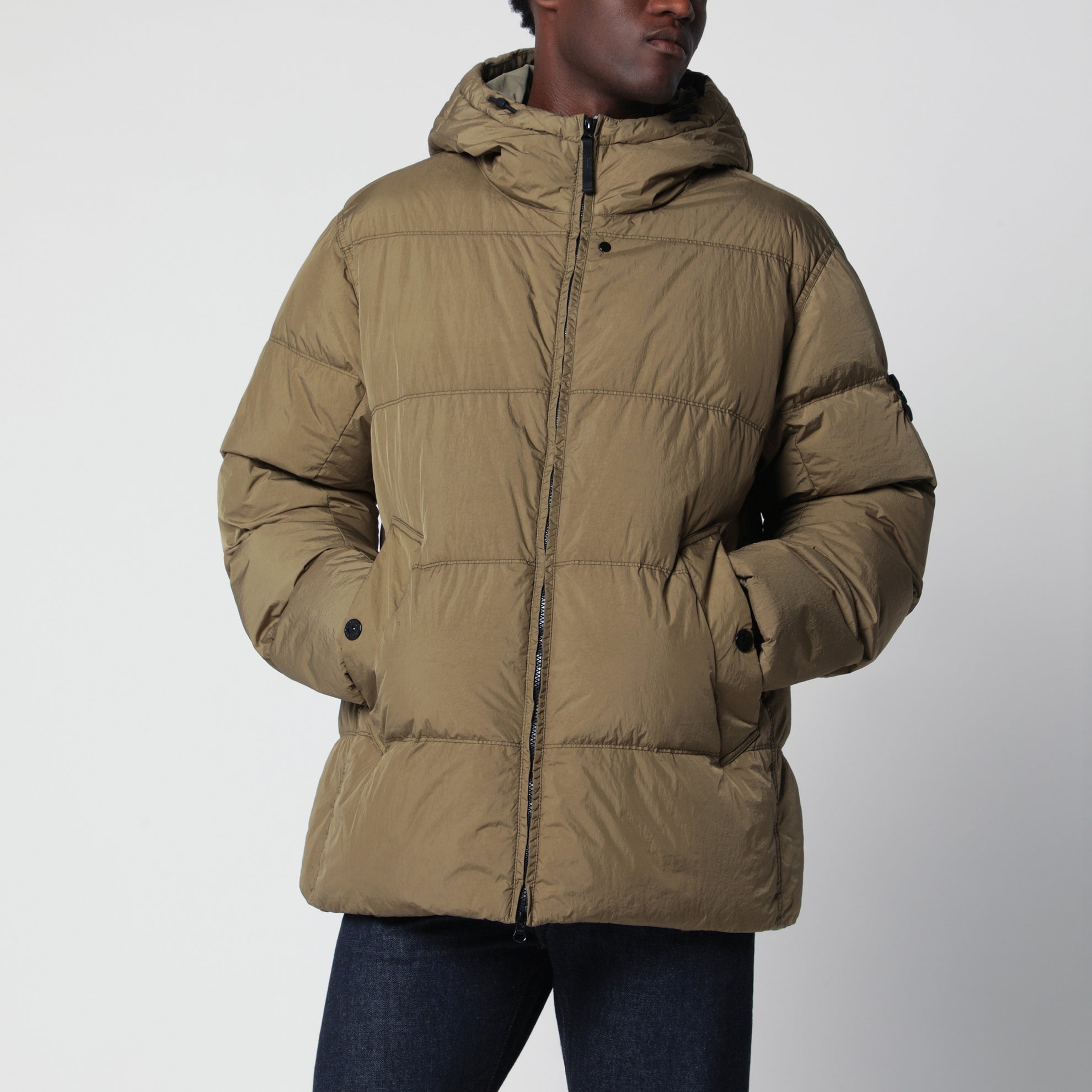 Doudoune déperlante en nylon vert militaire