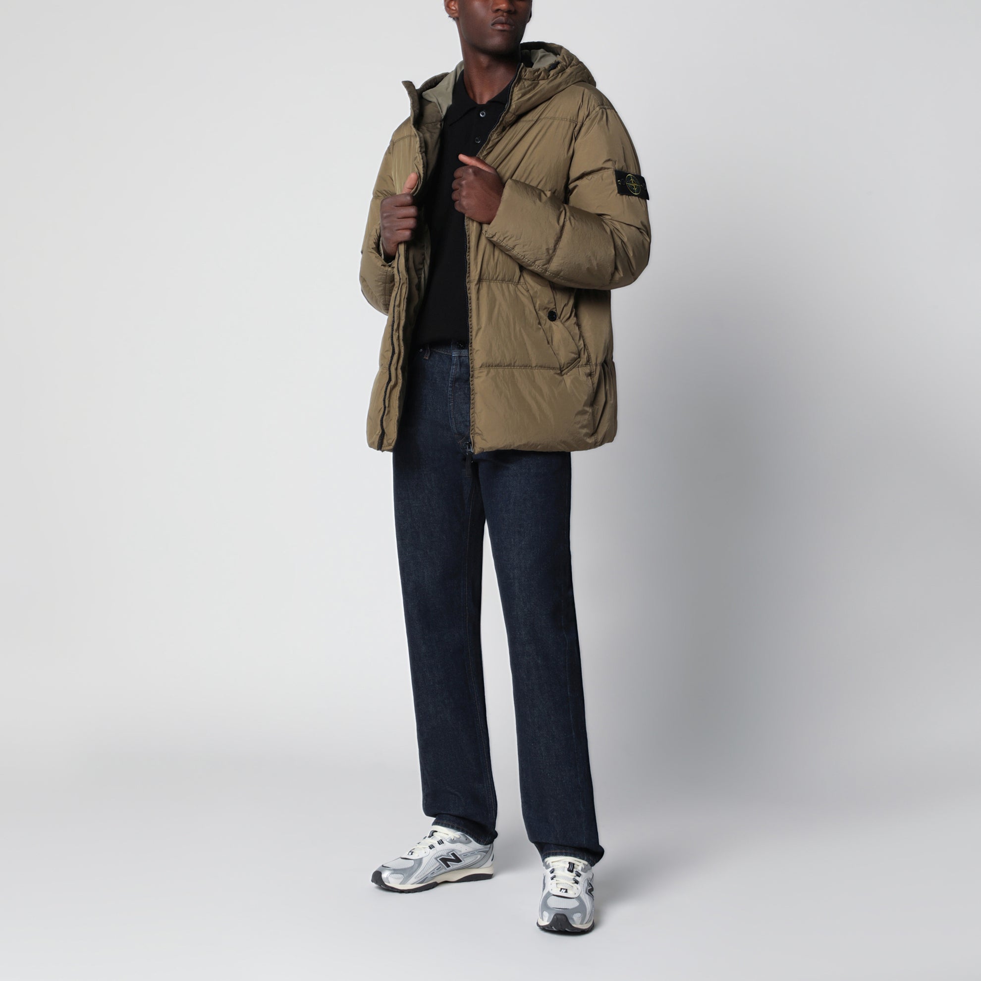 Doudoune déperlante en nylon vert militaire