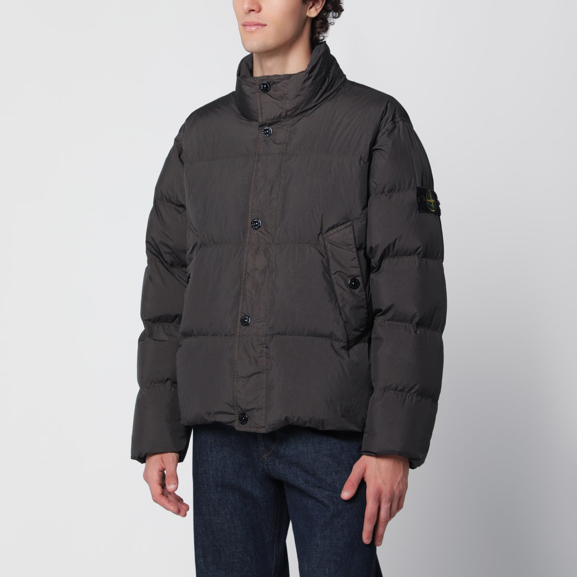 Quilted Compass lead grey polyamide jacket