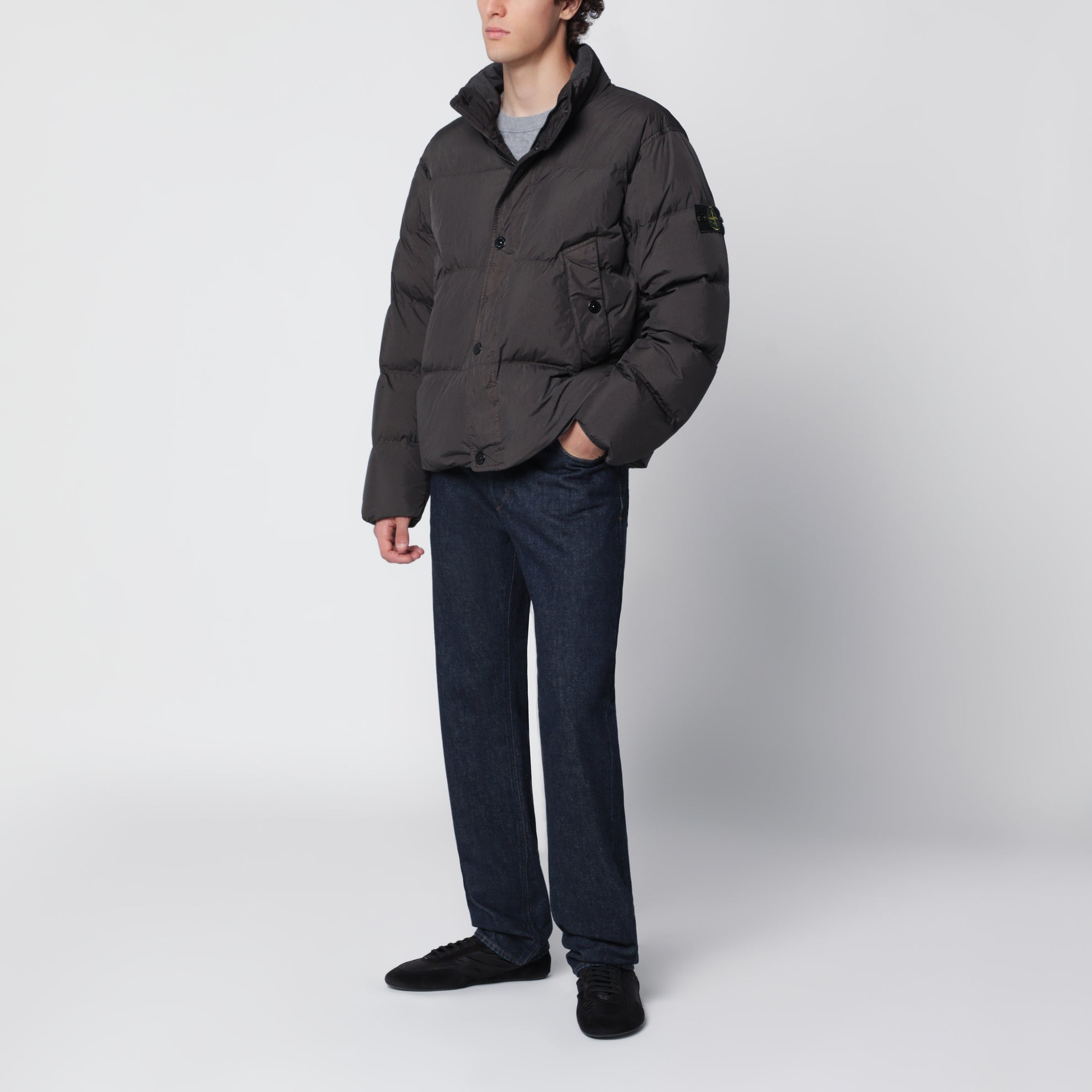 Quilted Compass lead grey polyamide jacket
