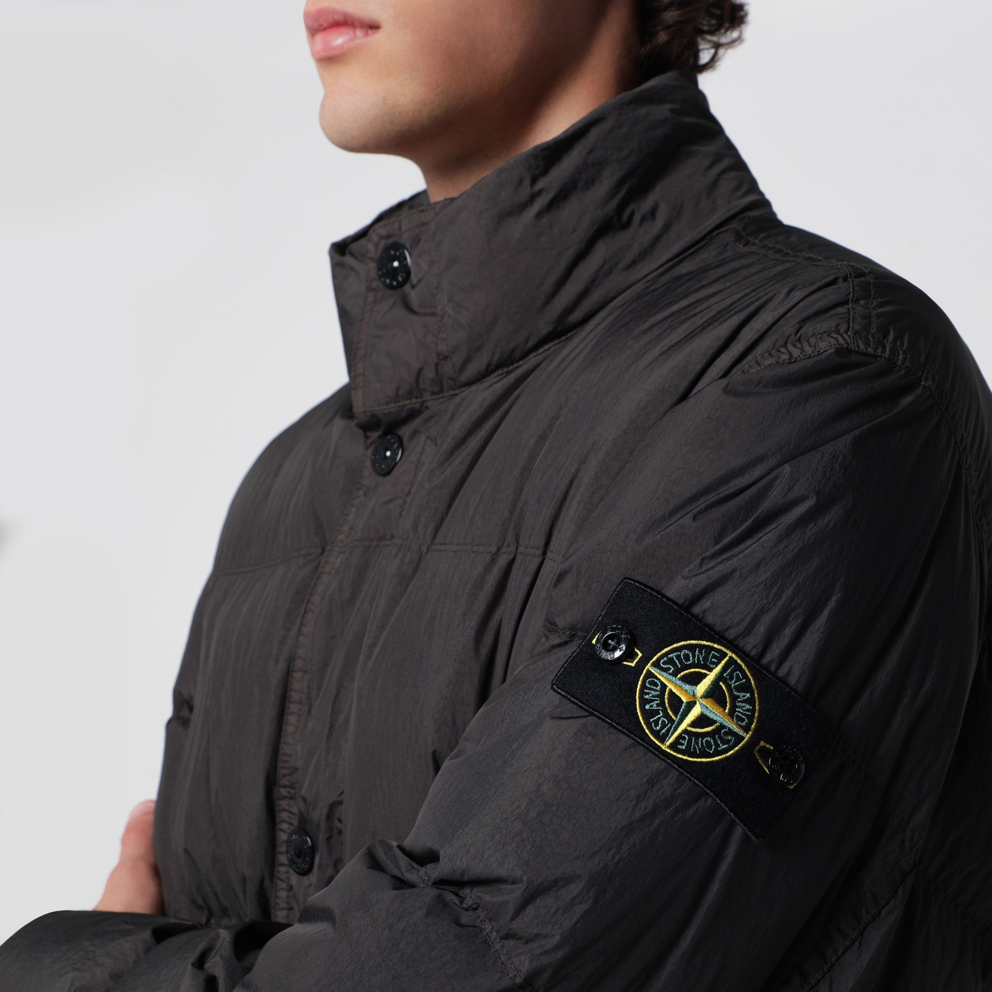 Quilted Compass lead grey polyamide jacket